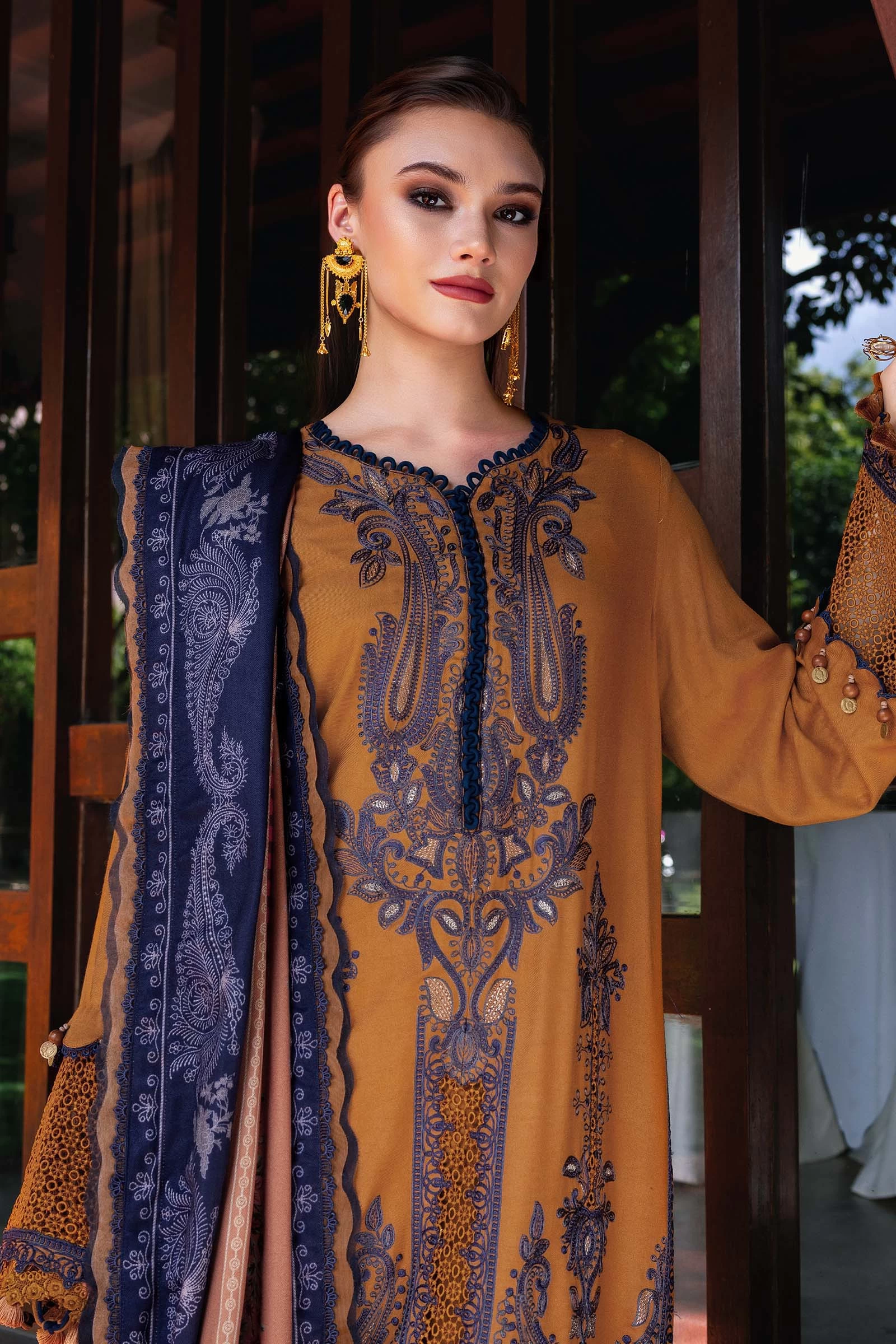 3 Piece Embroidered Twill Linen Suit - MPT-2803-A