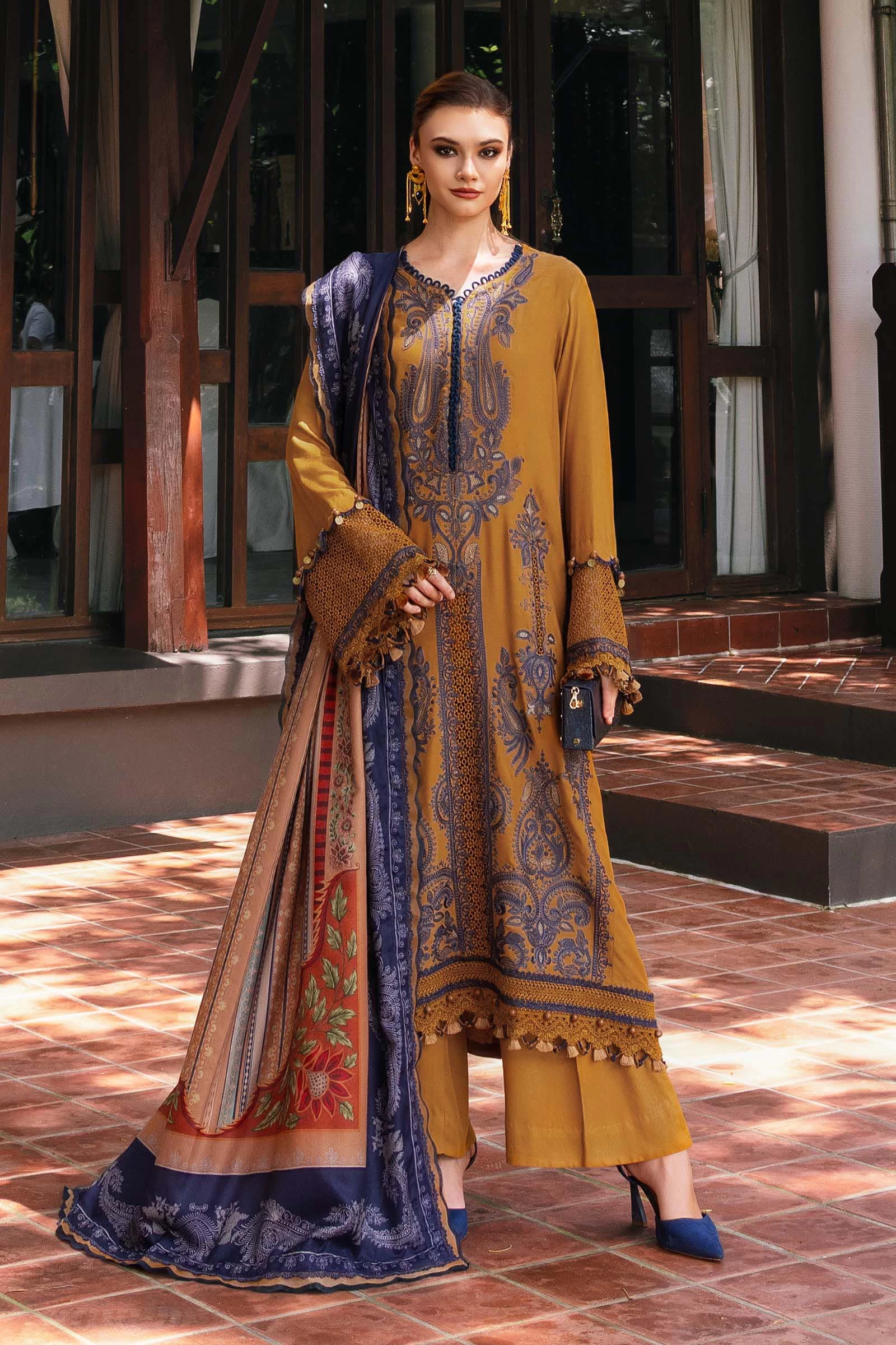 3 Piece Embroidered Twill Linen Suit - MPT-2803-A