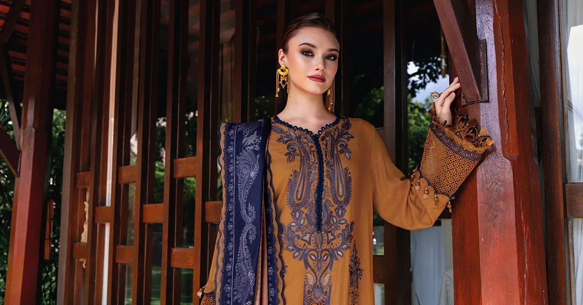 3 Piece Embroidered Twill Linen Suit - MPT-2803-A