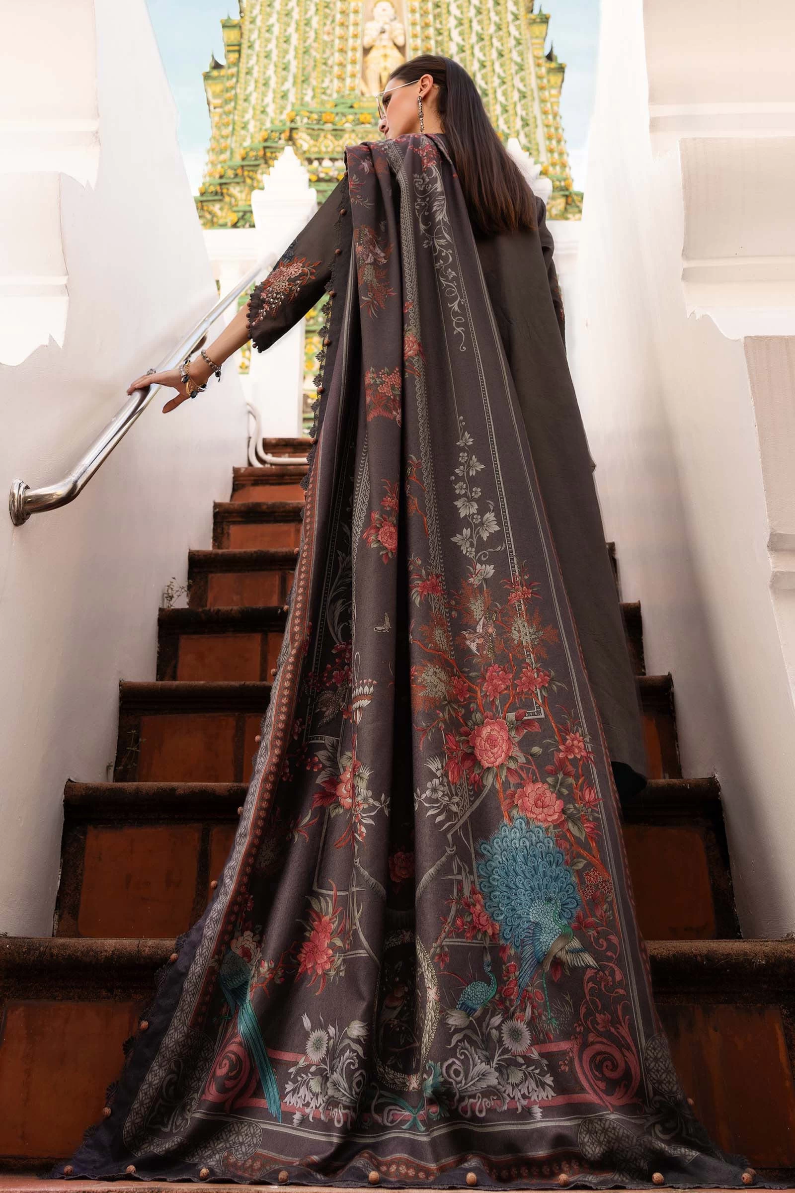 3 Piece Embroidered Twill Linen Suit - MPT-2801-B