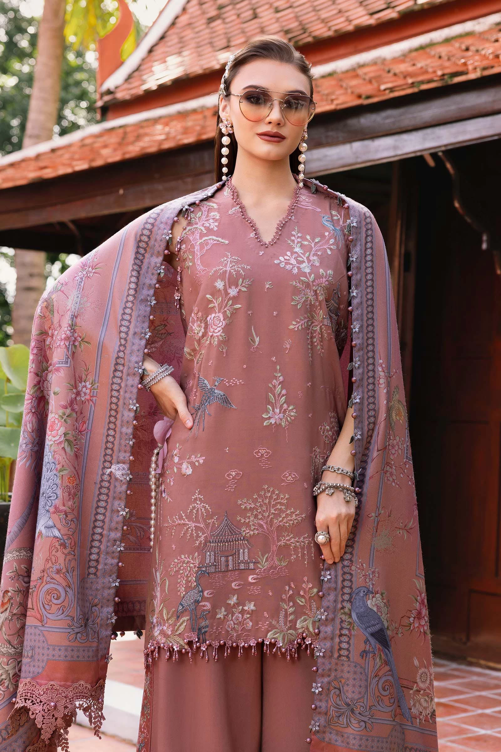 3 Piece Embroidered Twill Linen Suit - MPT-2801-A