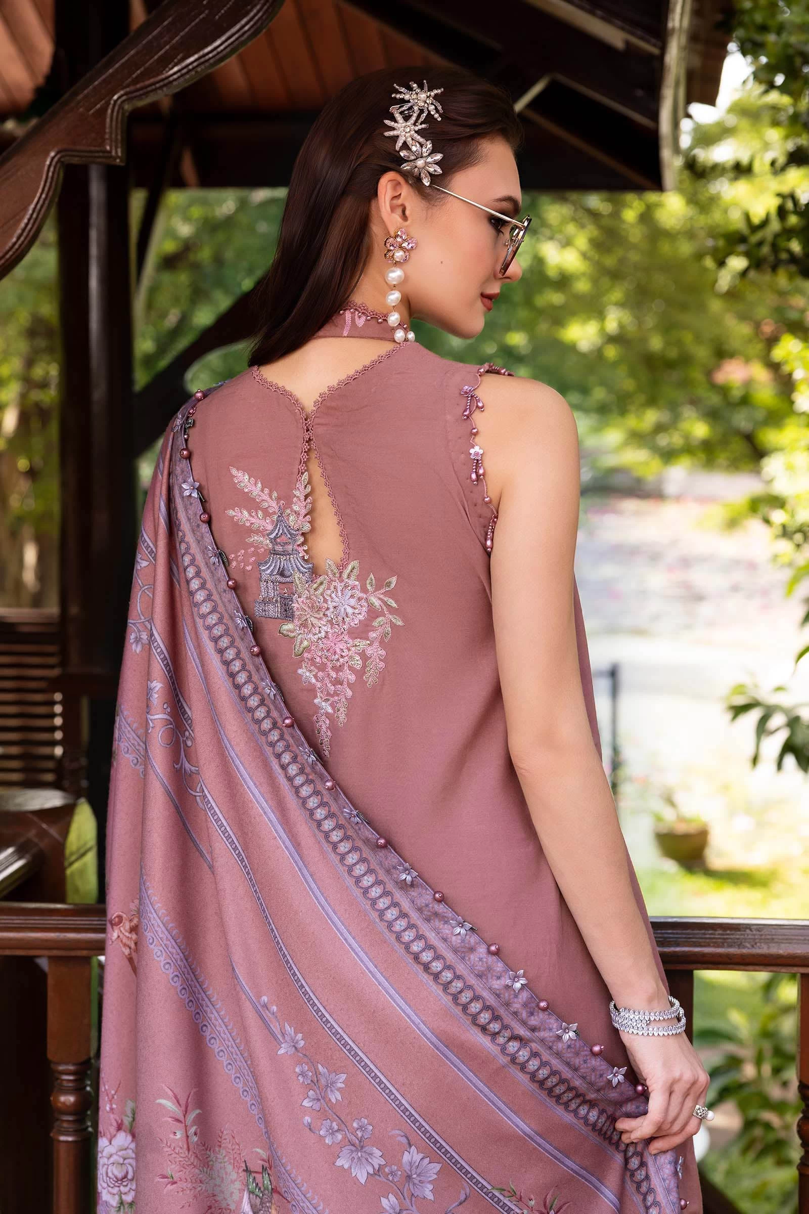3 Piece Embroidered Twill Linen Suit - MPT-2801-A