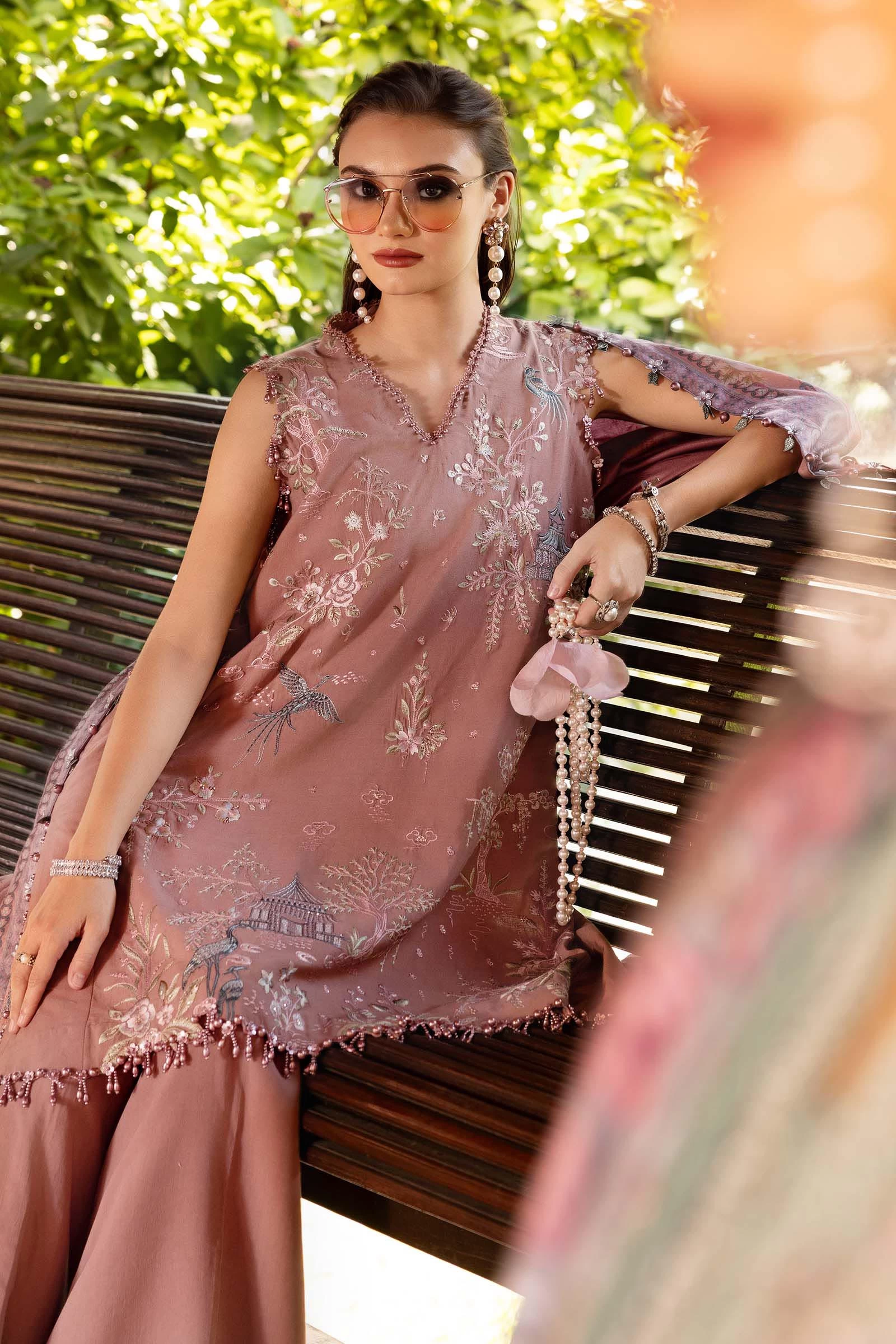 3 Piece Embroidered Twill Linen Suit - MPT-2801-A