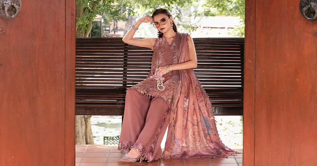 3 Piece Embroidered Twill Linen Suit - MPT-2801-A