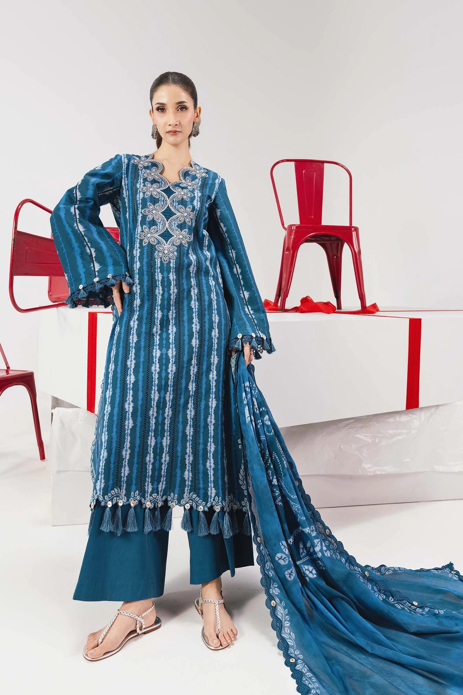 3 Pc Embroidered Lawn Suit - #MB-CUSV13-14B