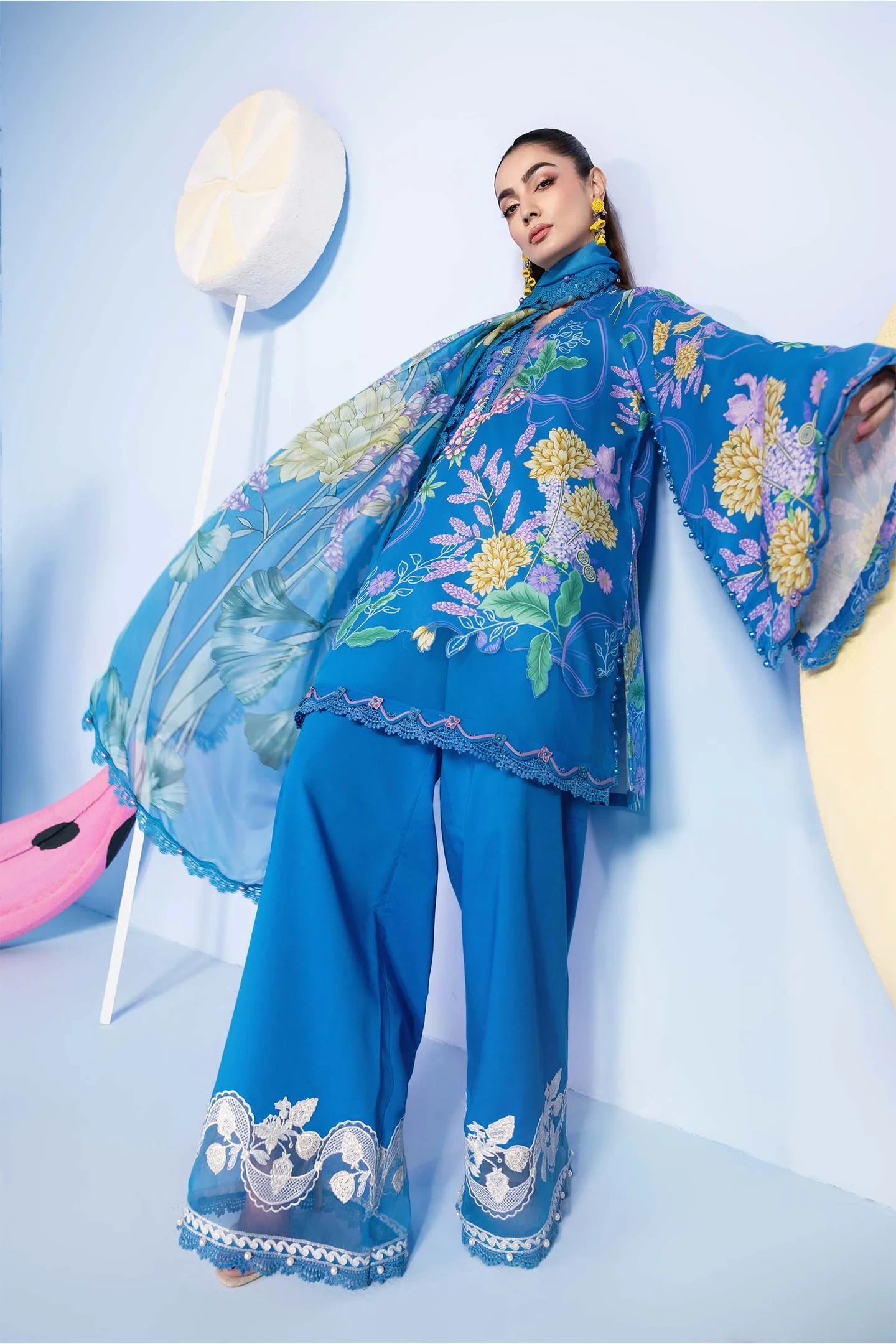 3 Pc Embroidered Lawn Suit - #MB-CUSV13-13B