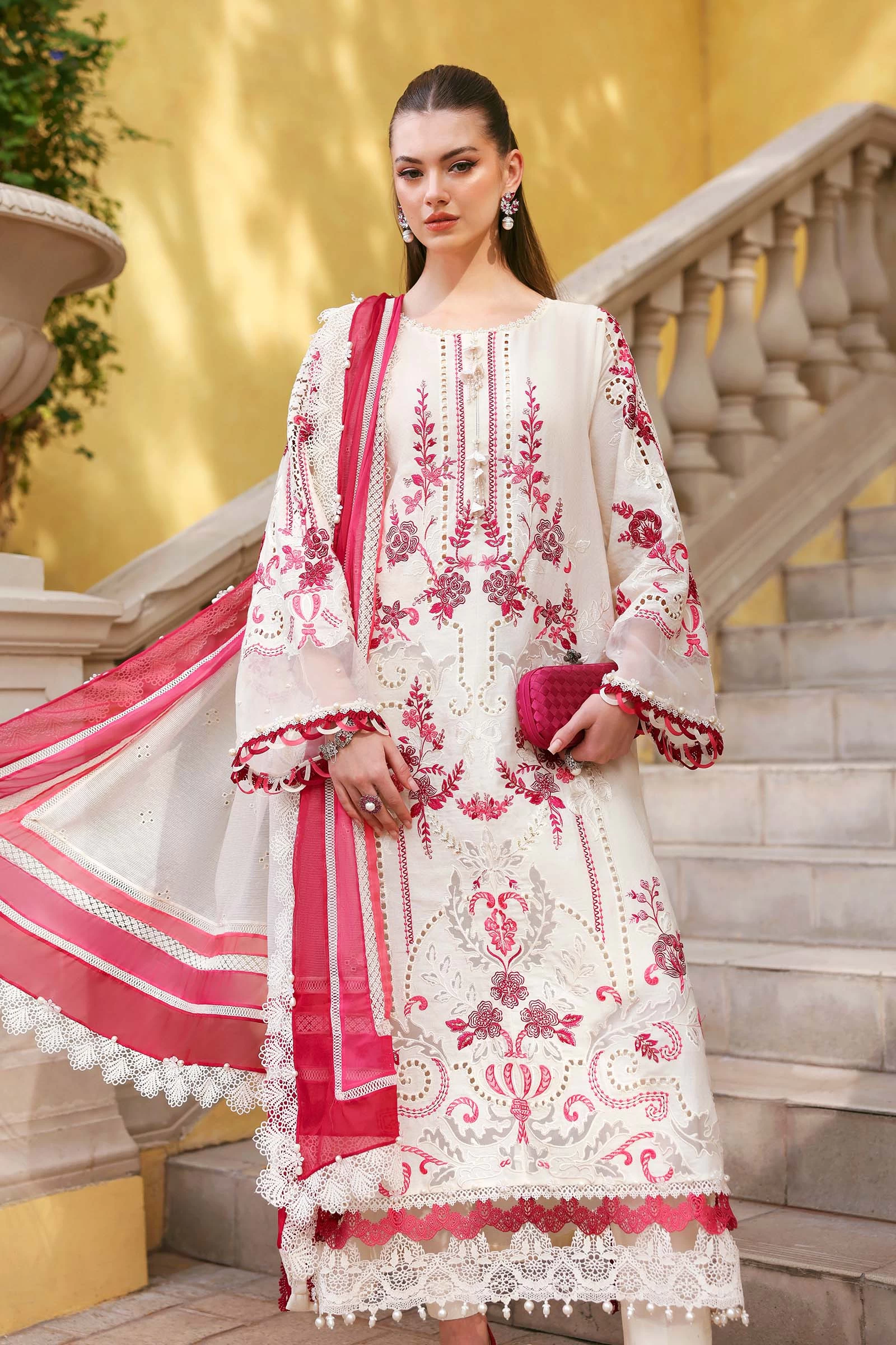 3 Piece Embroidered Jacquard Lawn Suit - D-2609-A-Default