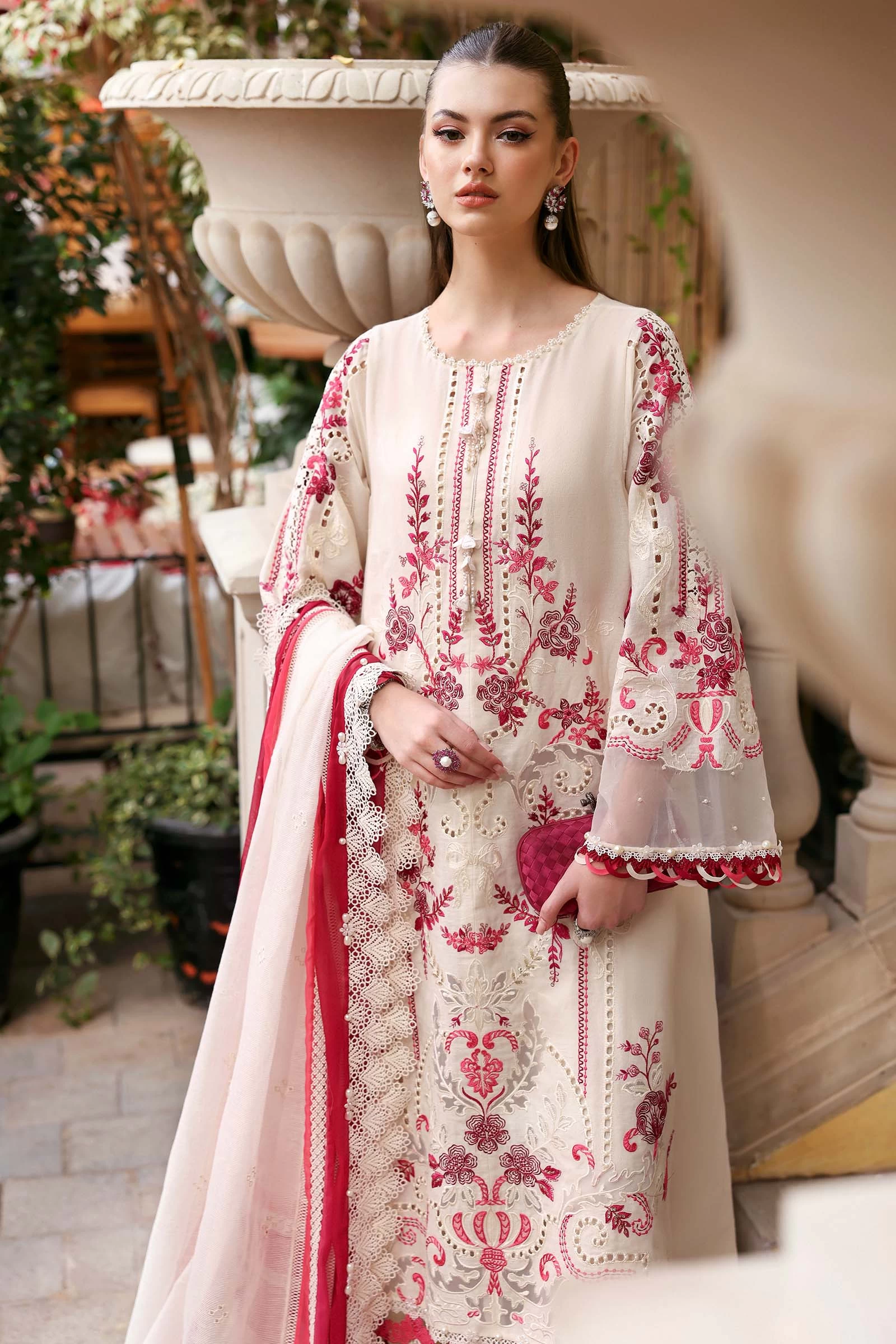 3 Piece Embroidered Jacquard Lawn Suit - D-2609-A-Default