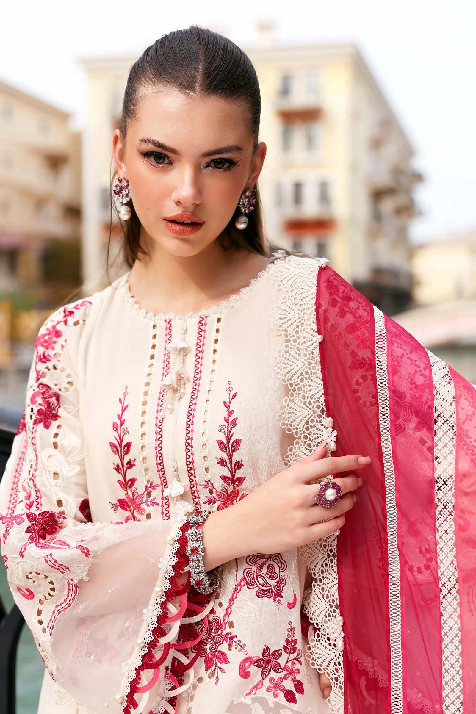 3 Piece Embroidered Jacquard Lawn Suit - D-2609-A-Default
