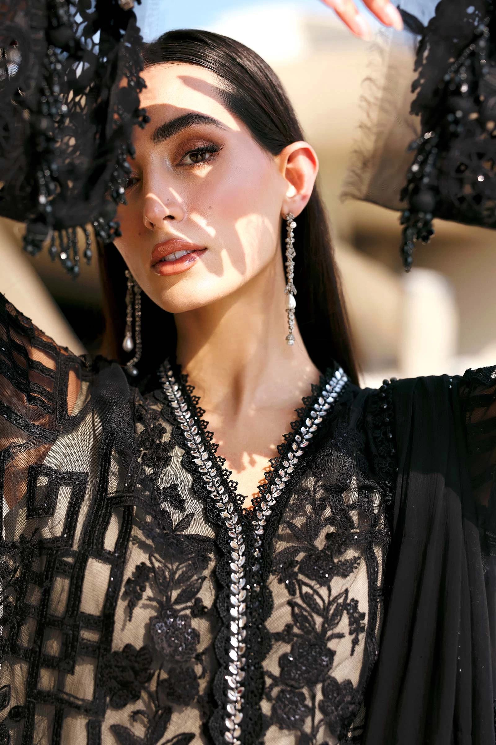 3 Piece Embroidered Net Suit - D-2607-B-Default