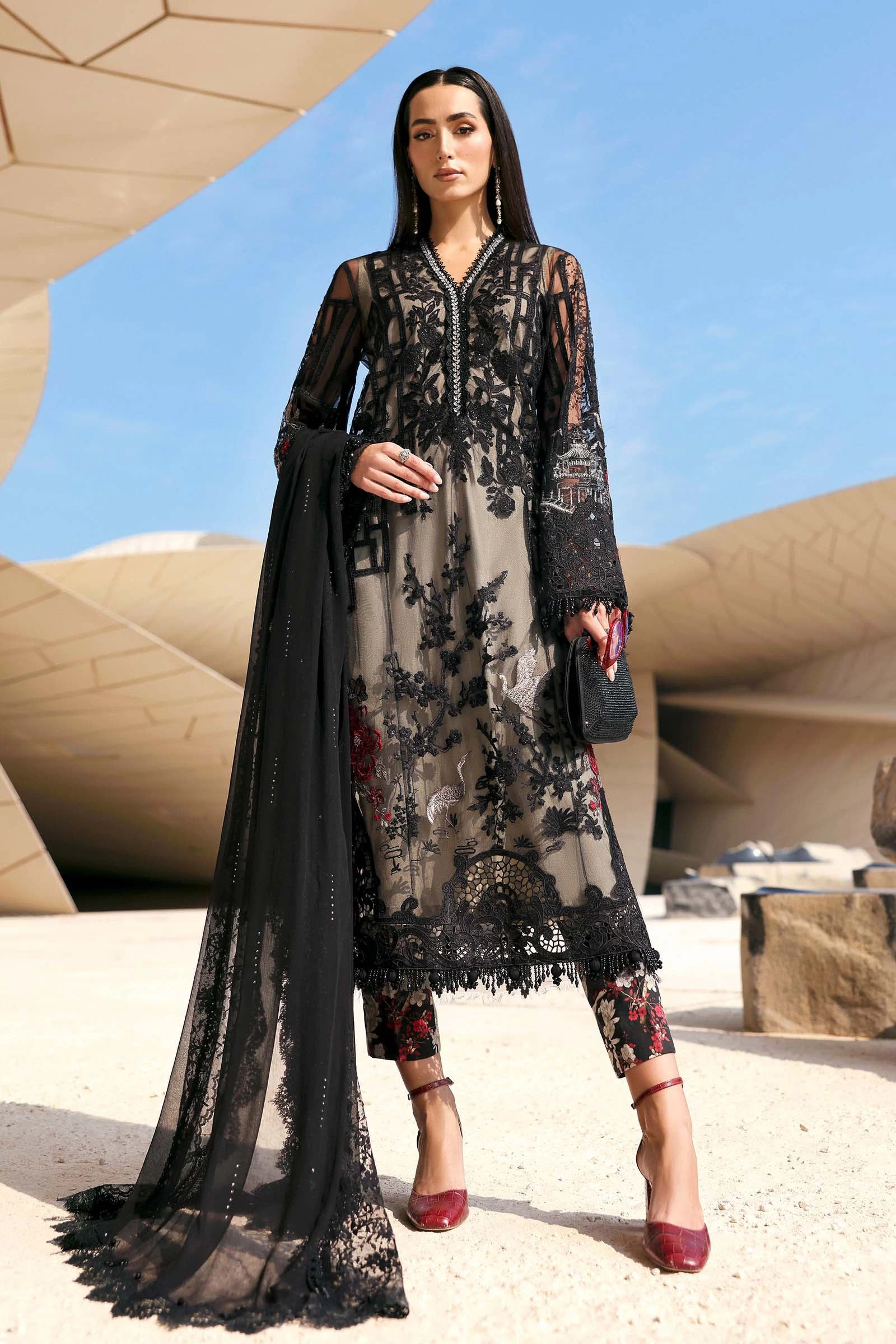 3 Piece Embroidered Net Suit - D-2607-B-Default