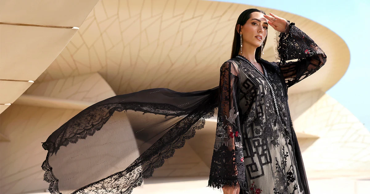 3 Piece Embroidered Net Suit - D-2607-B-Default