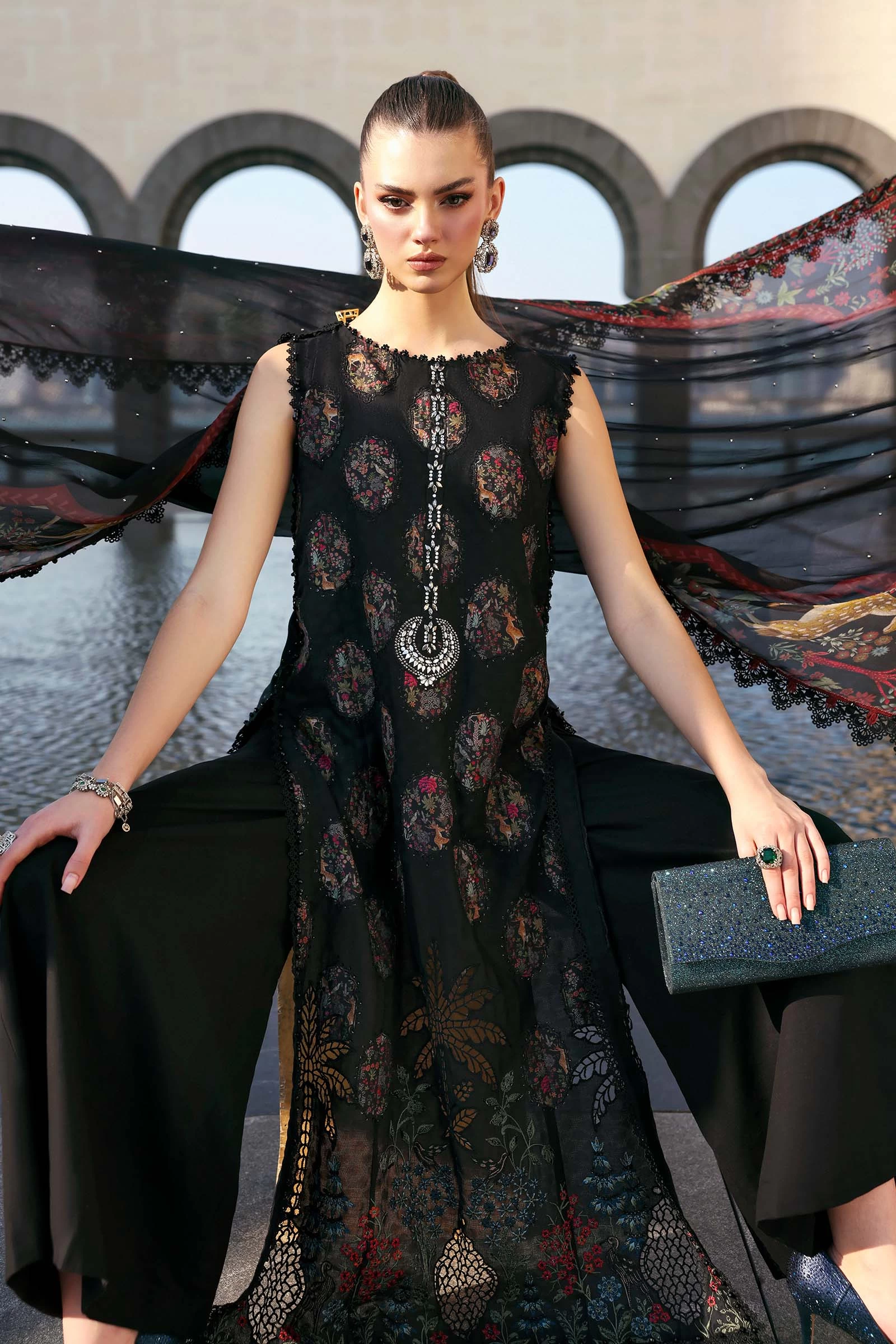 3 Piece Embroidered Jacquard Lawn Suit - D-2605-B-Default