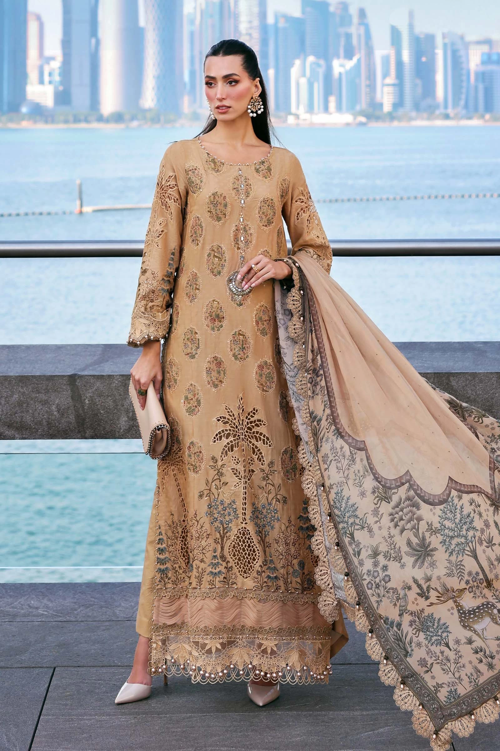 3 Piece Embroidered Jacquard Lawn Suit - D-2605-A-Default