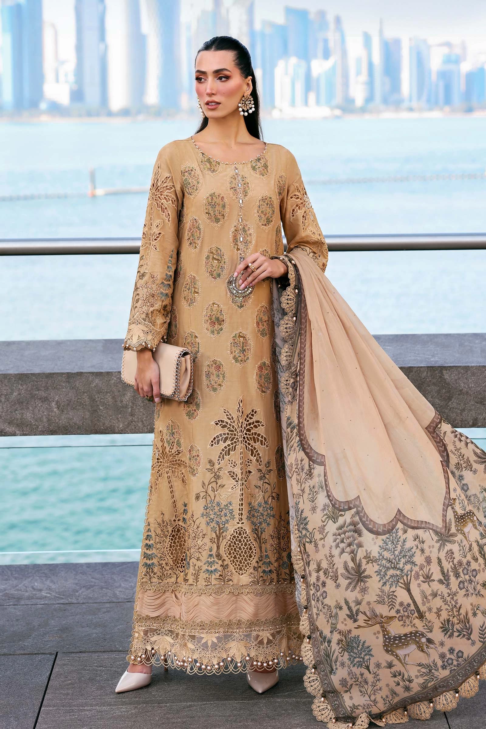 3 Piece Embroidered Jacquard Lawn Suit - D-2605-A-Default