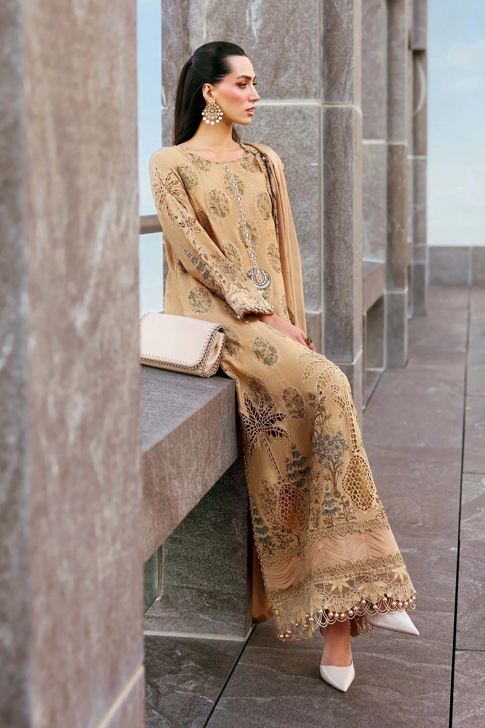 3 Piece Embroidered Jacquard Lawn Suit - D-2605-A-Default
