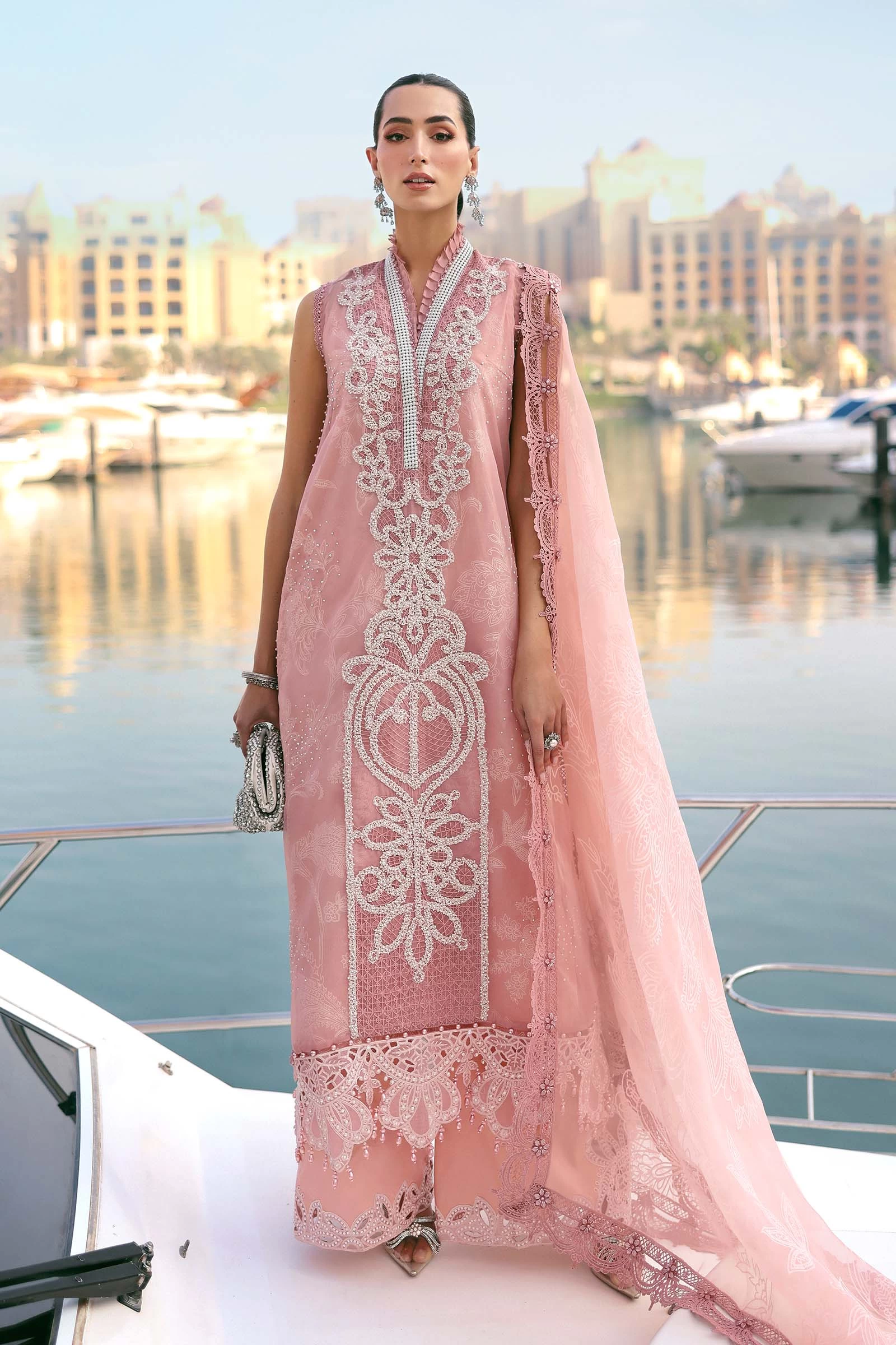 3 Piece Embroidered Organza Suit - D-2604-B-Default