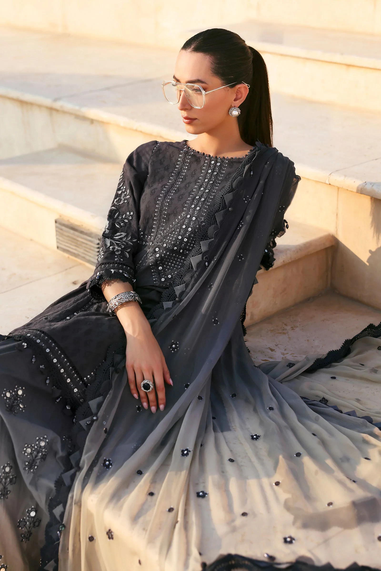 3 Piece Embroidered Jacquard Lawn Suit - D-2602-B-Default