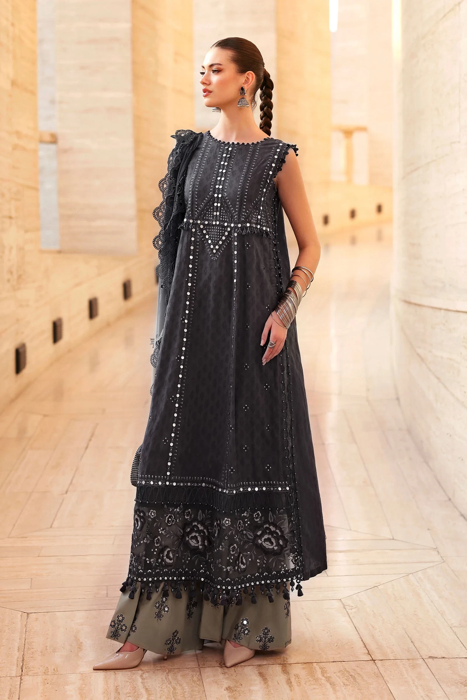 3 Piece Embroidered Jacquard Lawn Suit - D-2602-B-Default