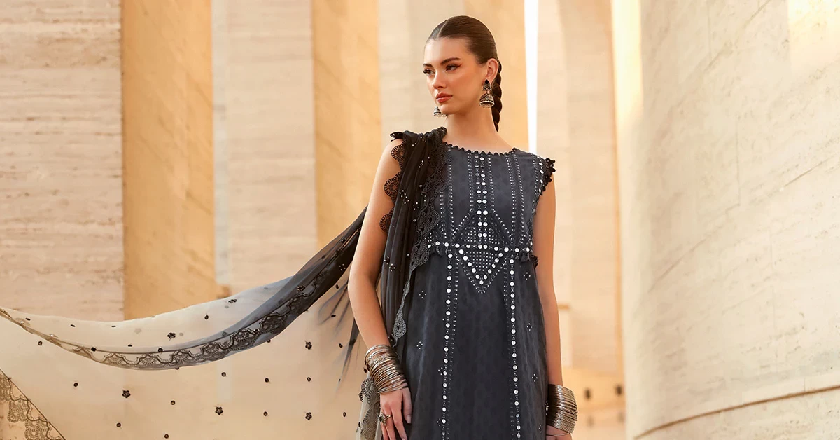 3 Piece Embroidered Jacquard Lawn Suit - D-2602-B-Default