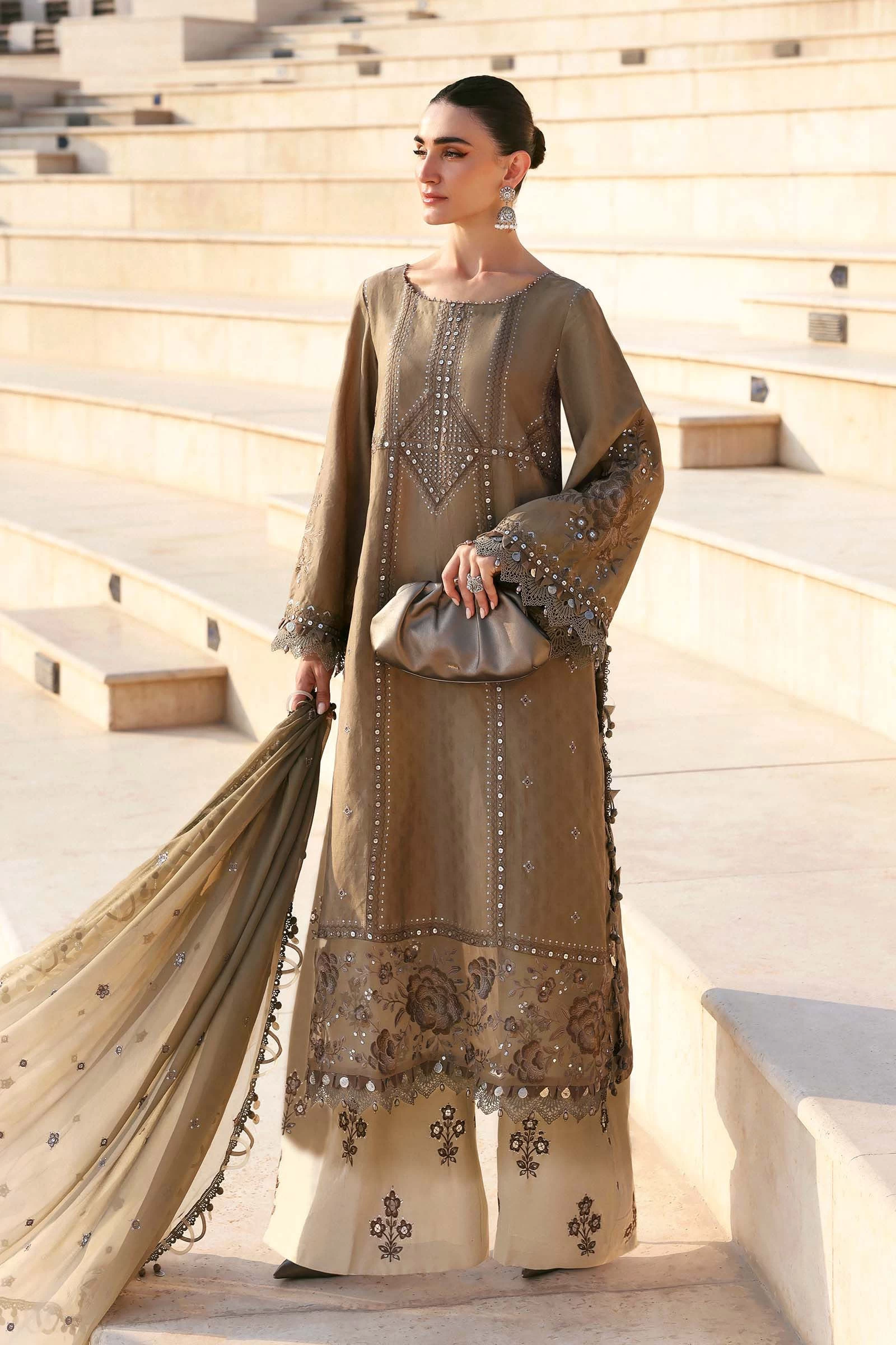 3 Piece Embroidered Jacquard Lawn Suit - D-2602-A-Default