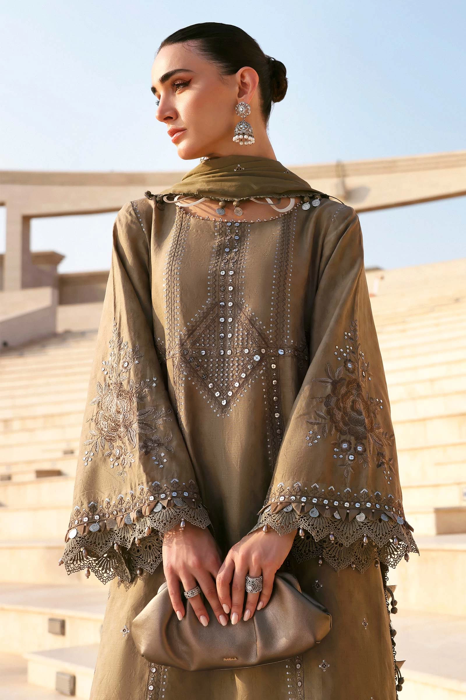 3 Piece Embroidered Jacquard Lawn Suit - D-2602-A-Default