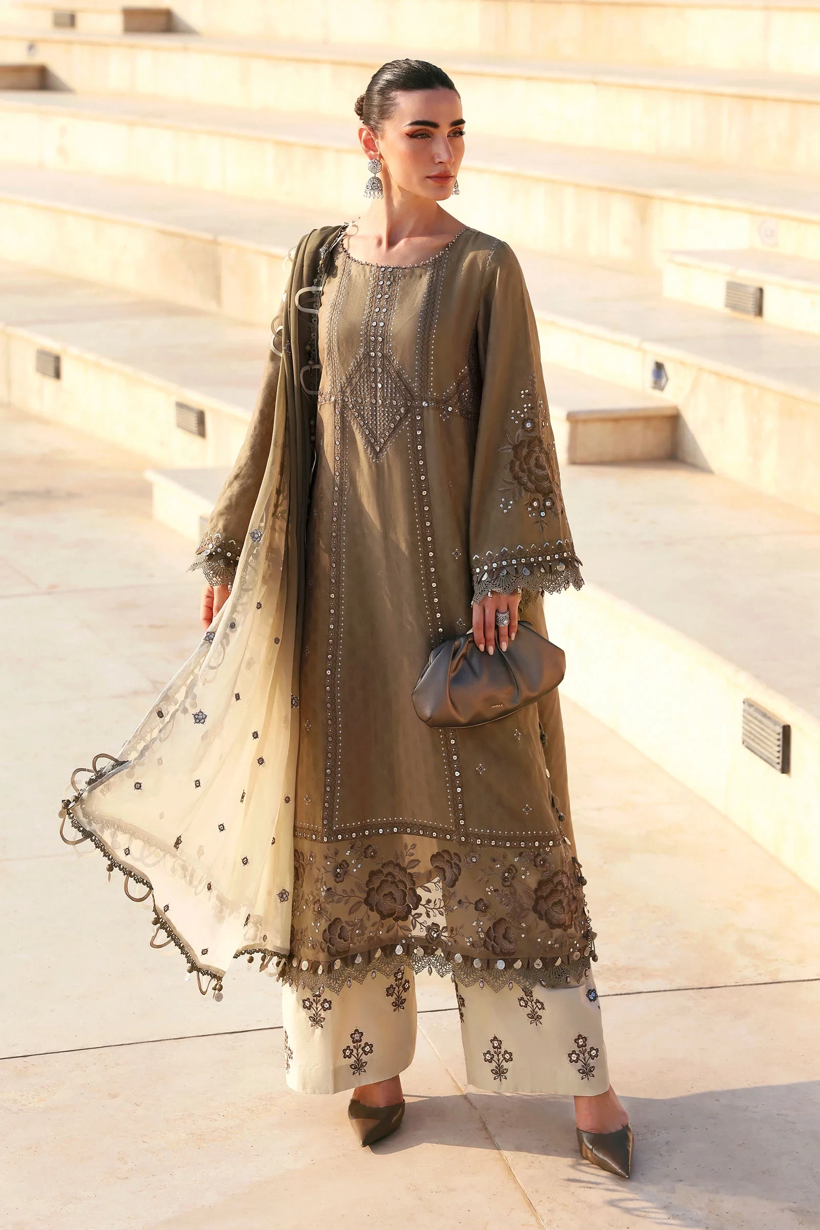 3 Piece Embroidered Jacquard Lawn Suit - D-2602-A-Default