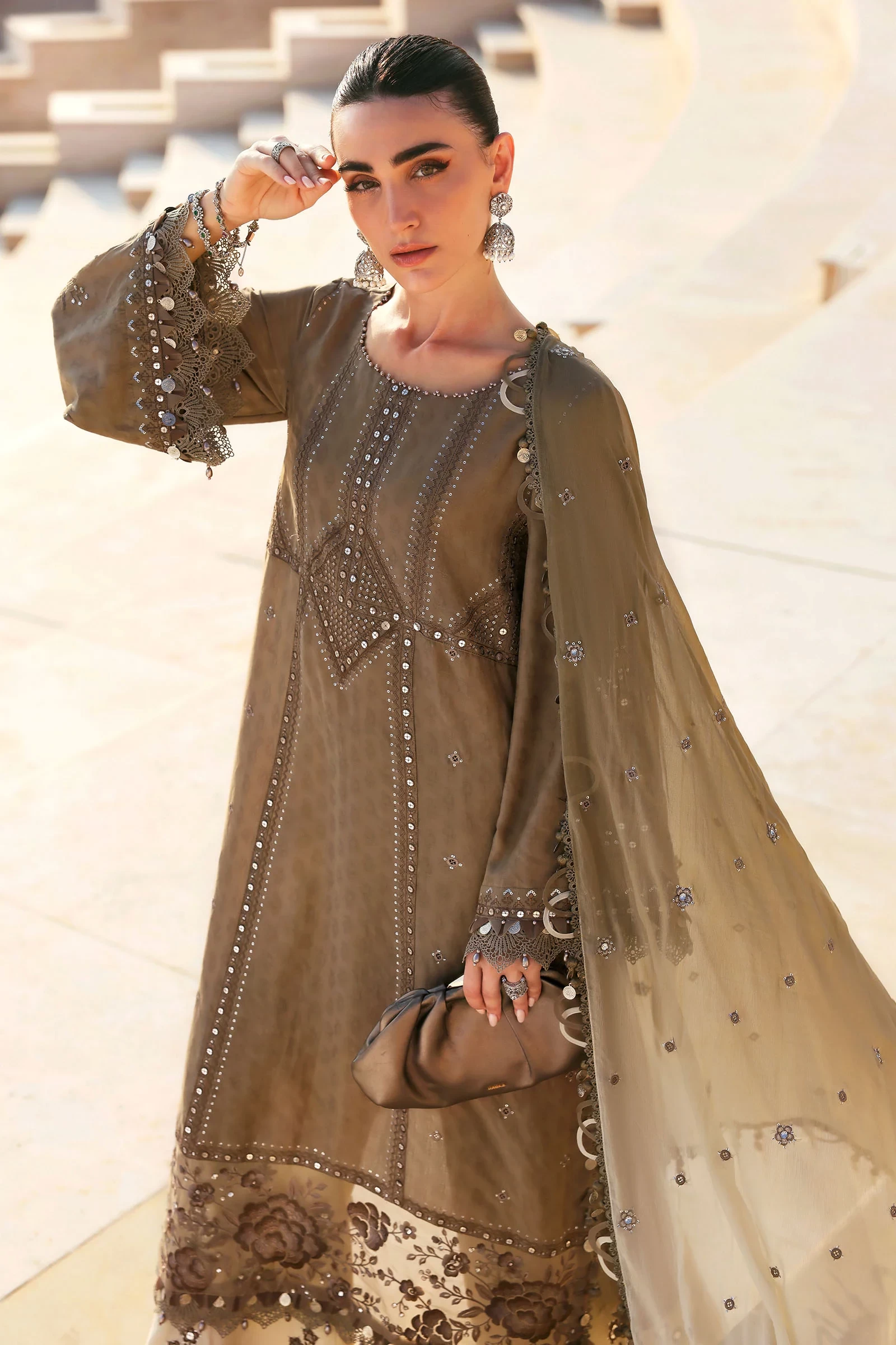 3 Piece Embroidered Jacquard Lawn Suit - D-2602-A-Default
