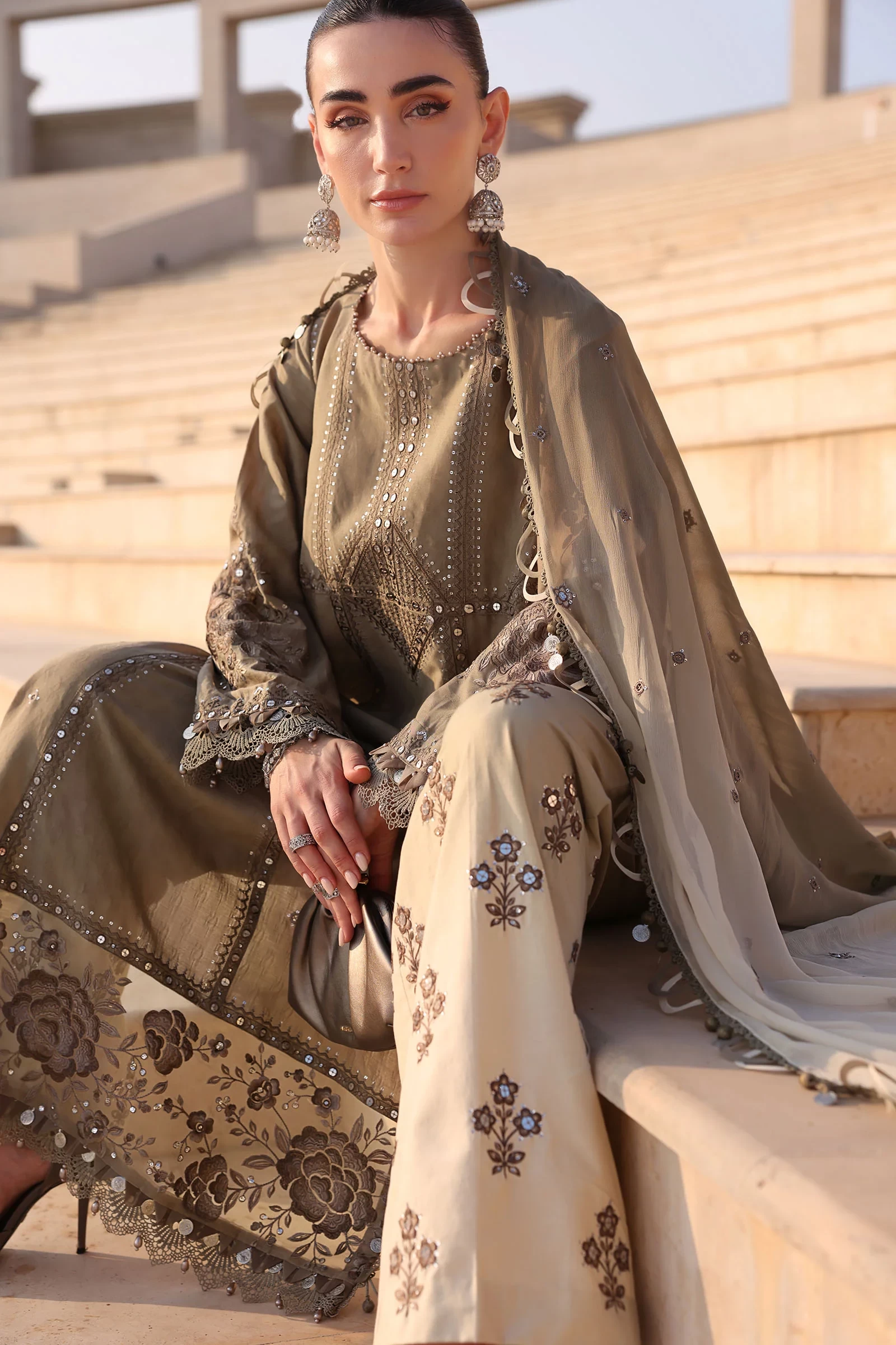 3 Piece Embroidered Jacquard Lawn Suit - D-2602-A-Default