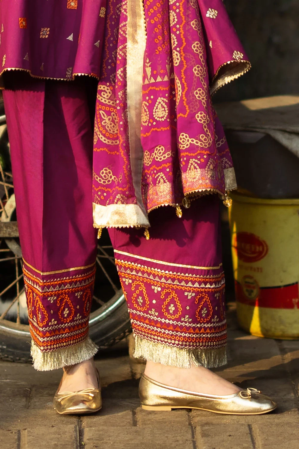 3 Piece Embroidered Lawn Suit with Gold and Lacquer Printed Chiffon Dupatta and 