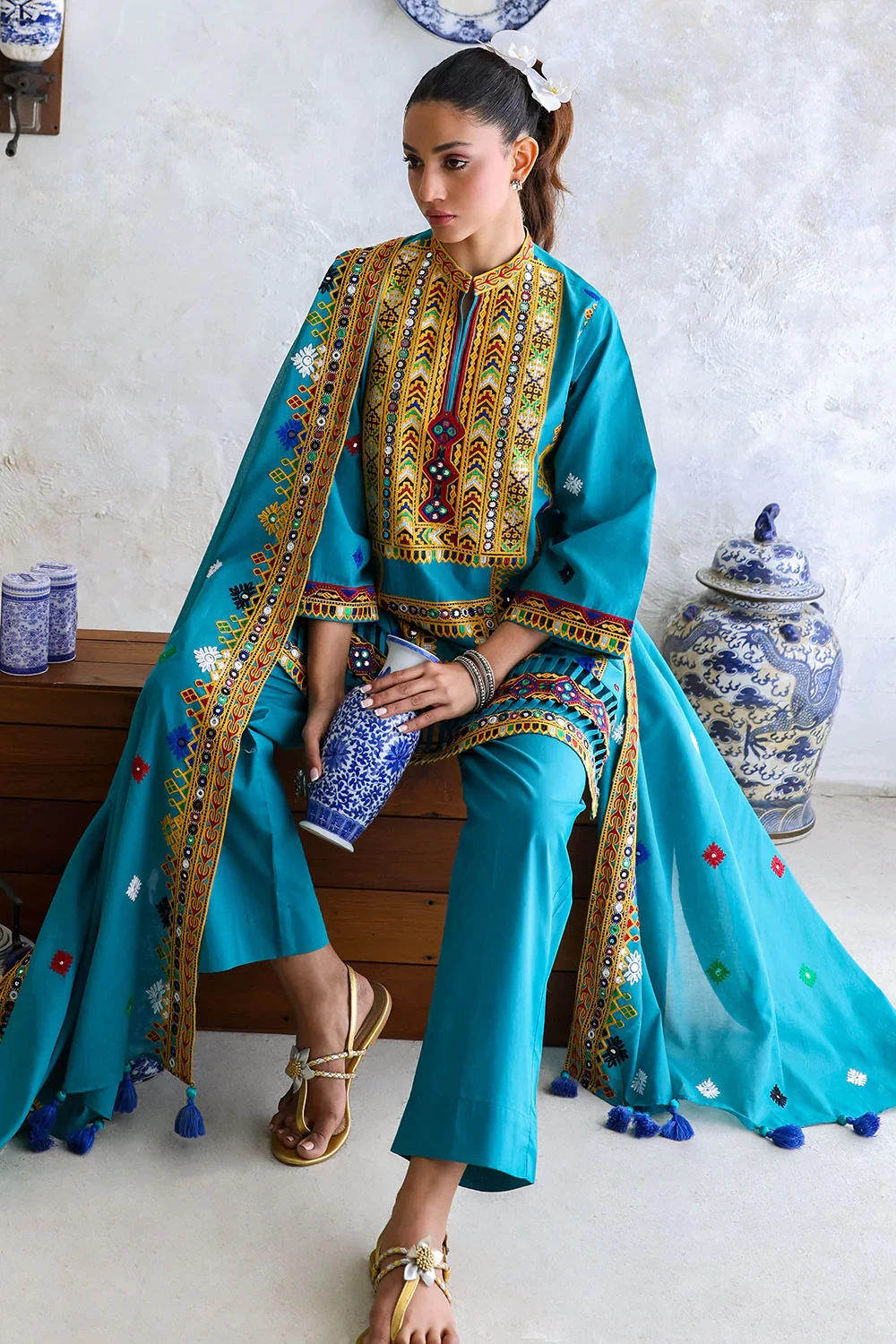 3 Piece Embroidered Lawn Suit with Lawn Dupatta and Borders CL-52569 - W-FB-FS-2