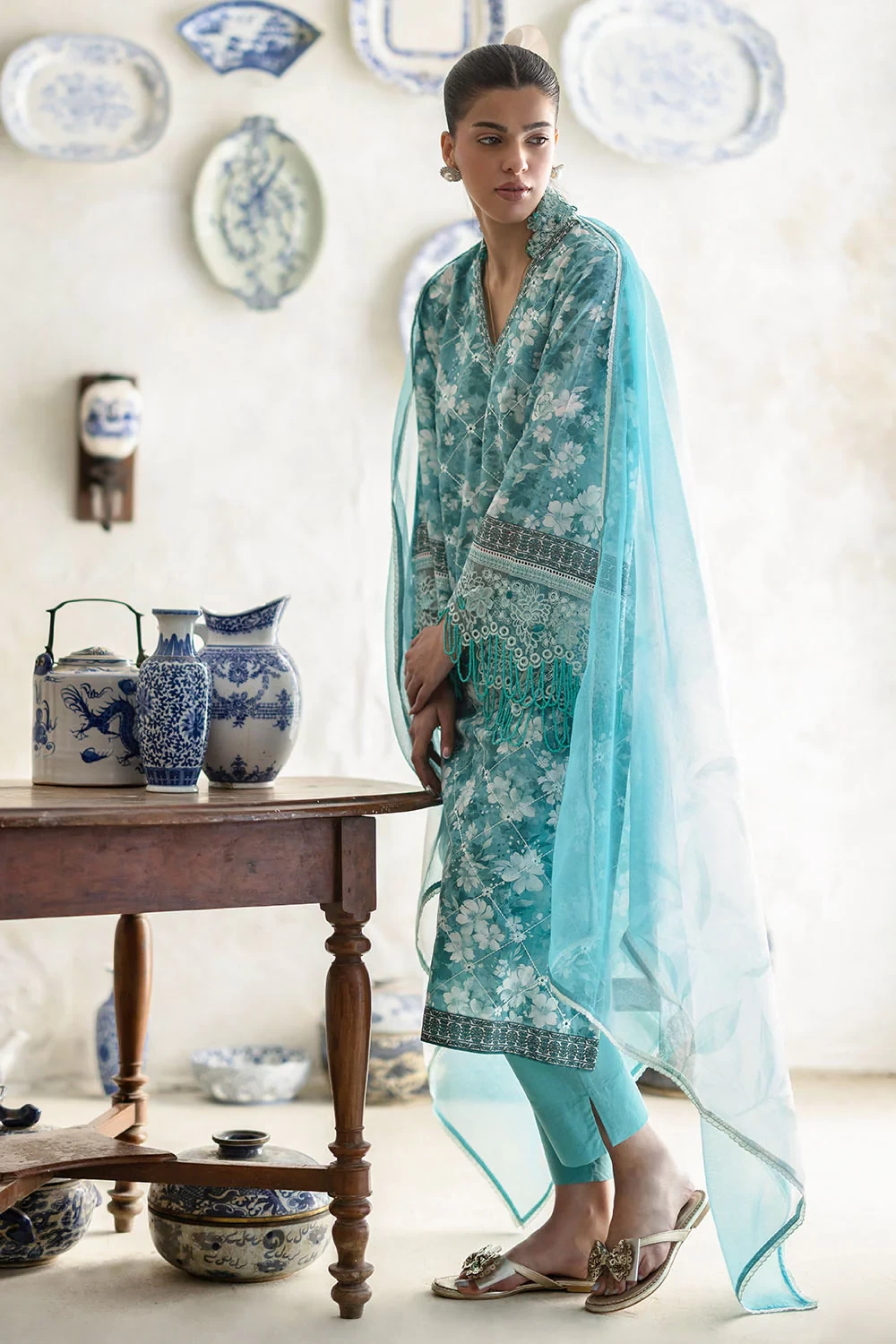 3 Piece Embroidered Printed Lawn Suit with Cotton Net Dupatta and Borders CN-620