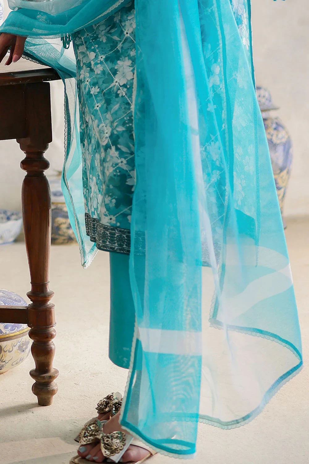 3 Piece Embroidered Printed Lawn Suit with Cotton Net Dupatta and Borders CN-620