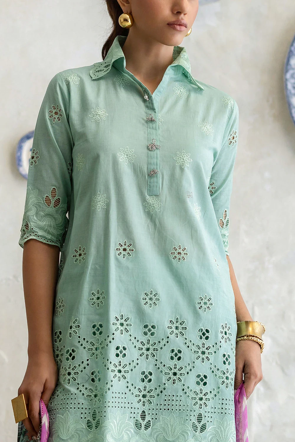 3 Piece Schiffli Embroidered Lawn Suit with Silk Dupatta S-62013 - W-FB-FS-26-45