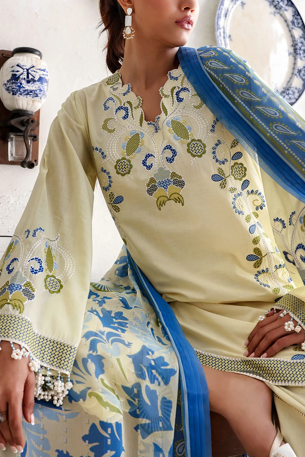 3 Piece Embroidered Lawn Suit with Chiffon Dupatta and Borders BM-62005 - W-FB-F
