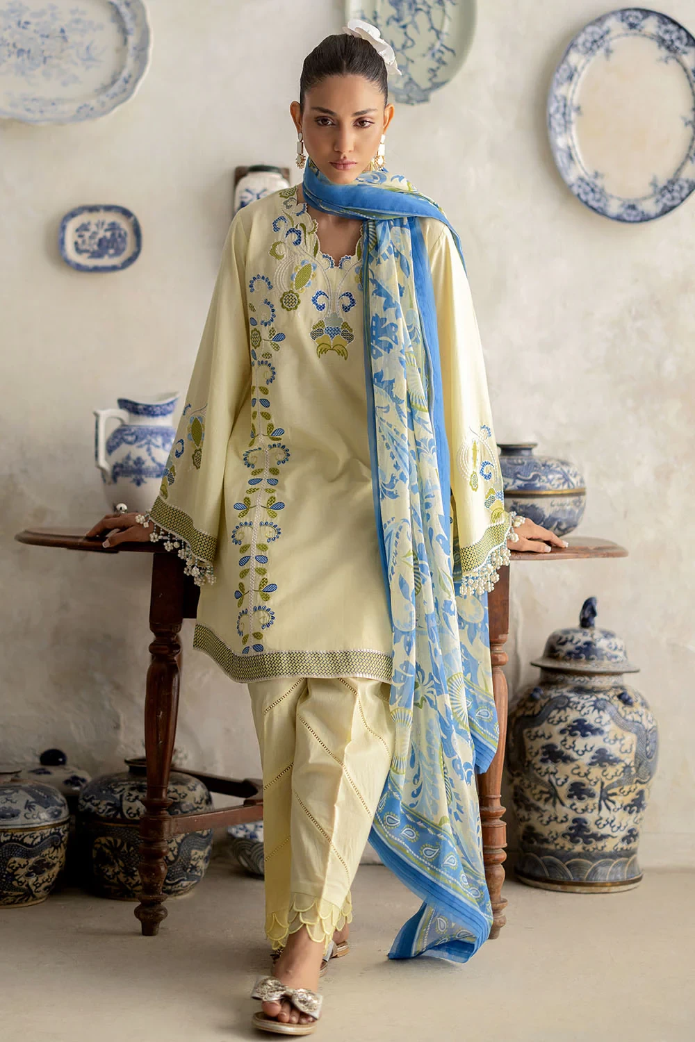 3 Piece Embroidered Lawn Suit with Chiffon Dupatta and Borders BM-62005 - W-FB-F