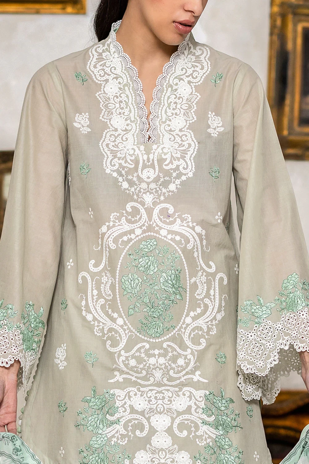 3 Piece Embroidered Lawn Suit with Denting Lawn Dupatta and Border DN-62027 - W-