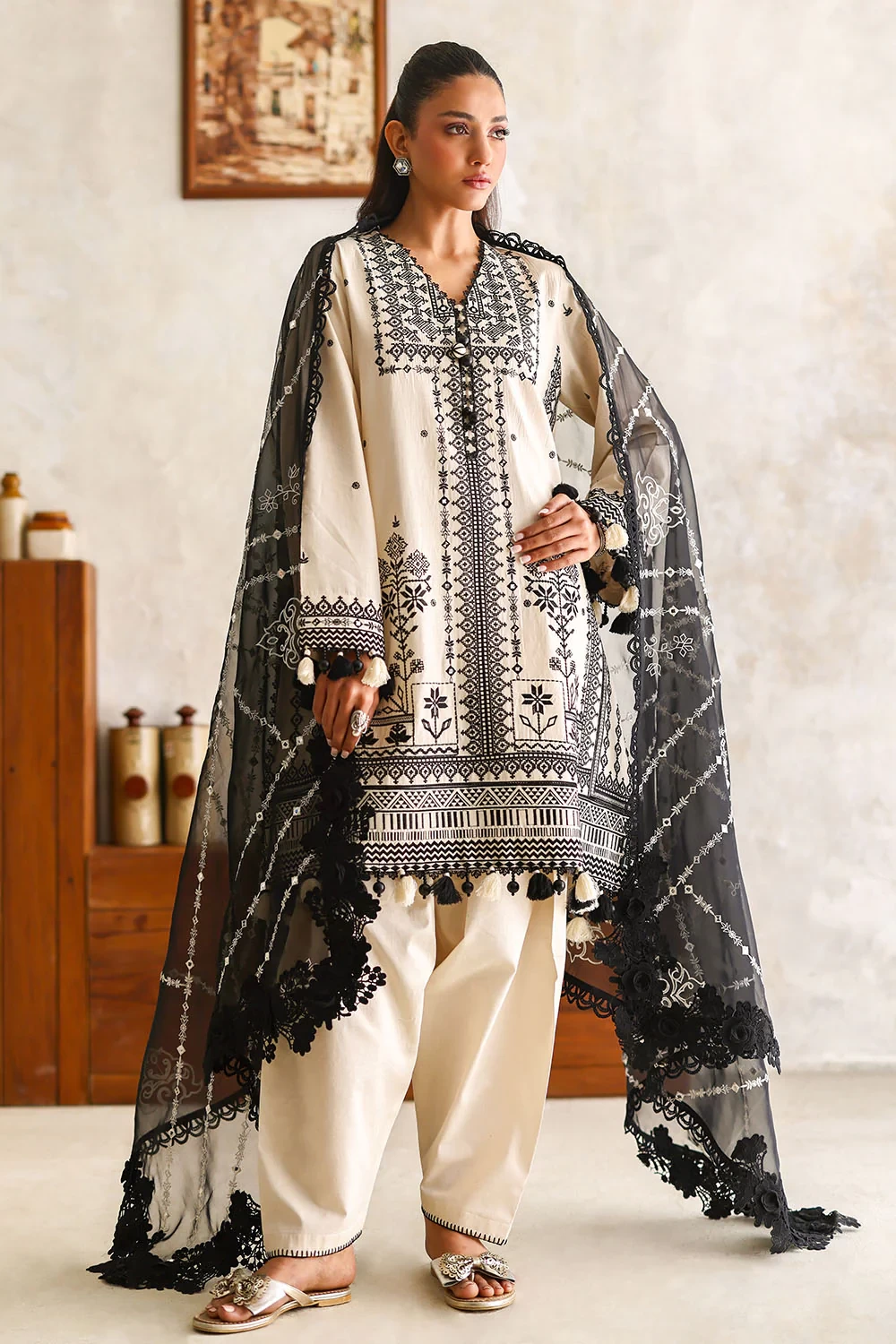 3 Piece Embroidered Lawn Suit with Organza Dupatta and Borders PM-62055 - W-FB-F