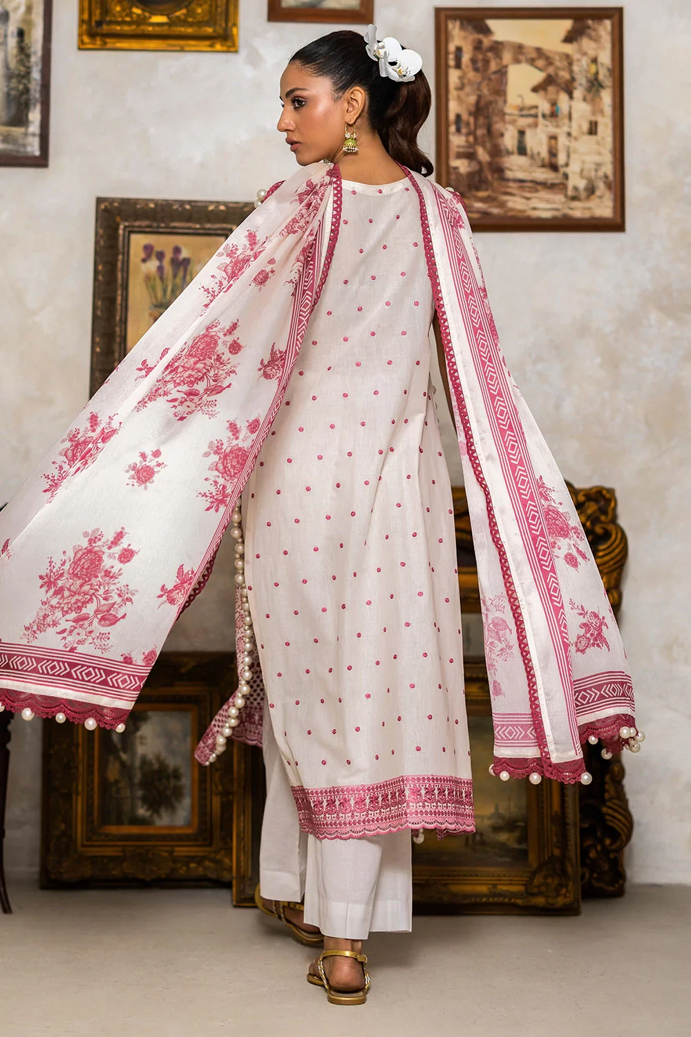 3 Piece Schiffli Embroidered Lawn Suit with Silk Dupatta S-62011 - W-FB-FS-26-45
