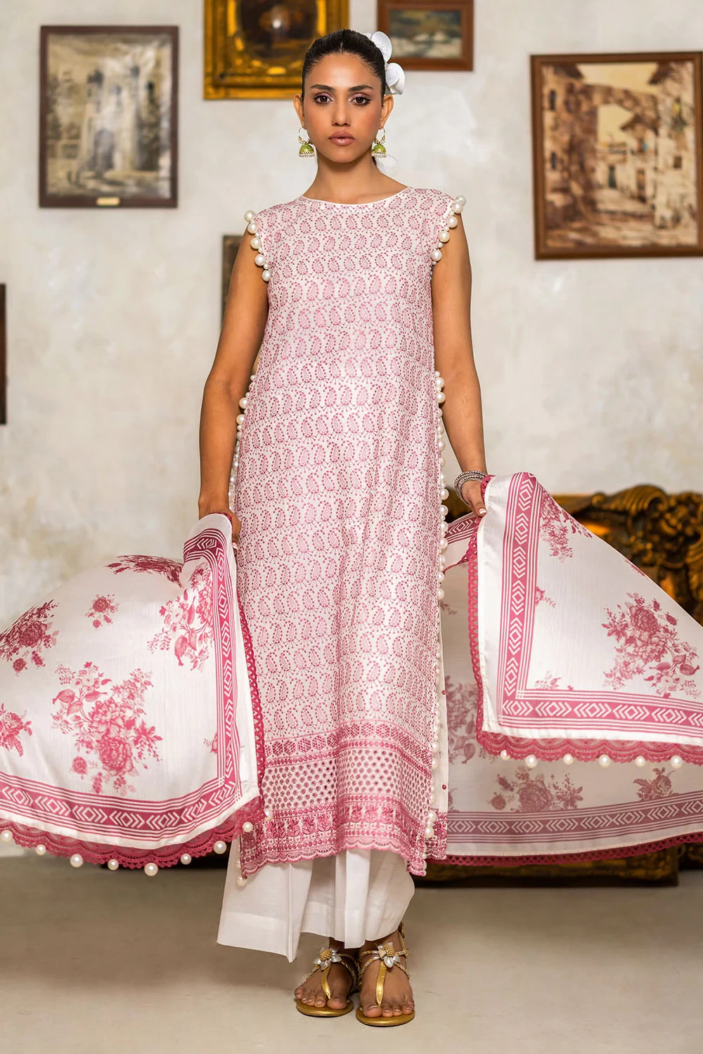 3 Piece Schiffli Embroidered Lawn Suit with Silk Dupatta S-62011 - W-FB-FS-26-45