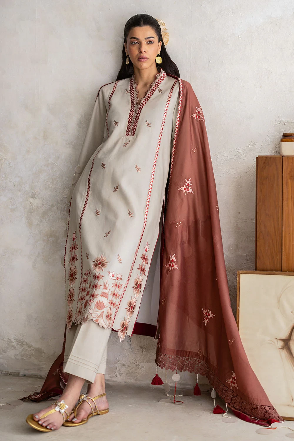 3 Piece Embroidered Lawn Suit with Paper Cotton Dupatta and Borders PM-62056 - W