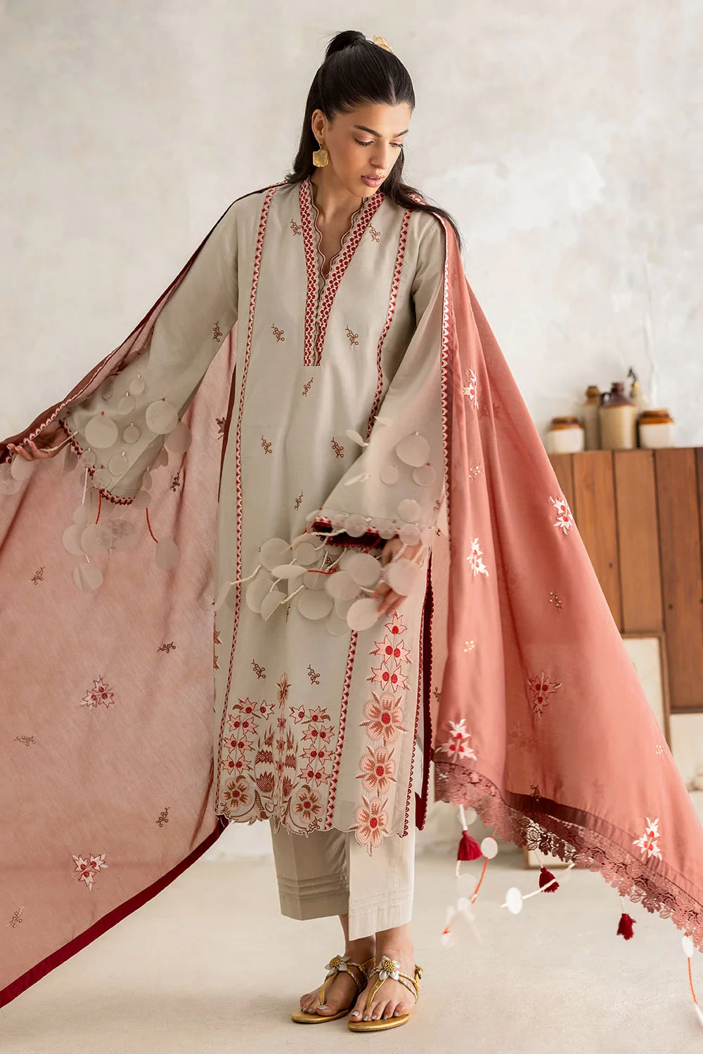 3 Piece Embroidered Lawn Suit with Paper Cotton Dupatta and Borders PM-62056 - W