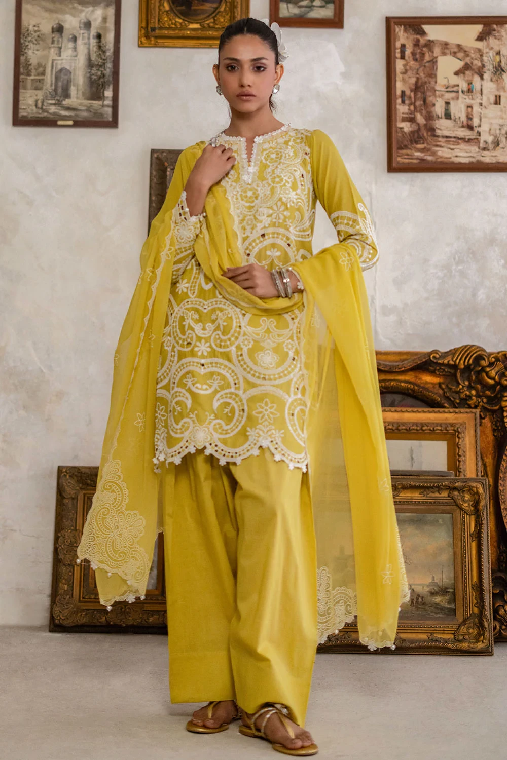 3 Piece Embroidered Lawn Suit with Lacquer Printed Chiffon Dupatta BM-62019 -  W
