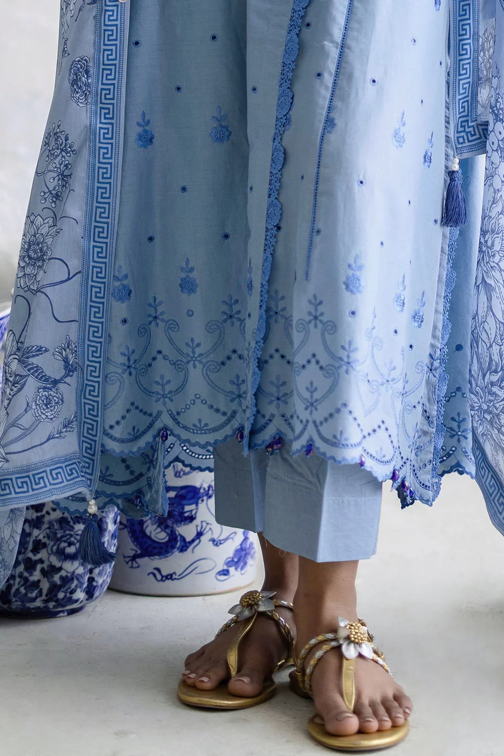 3 Piece Schiffli Embroidered Lawn Suit with Silk Dupatta S-62012 - W-FB-FS-26-45