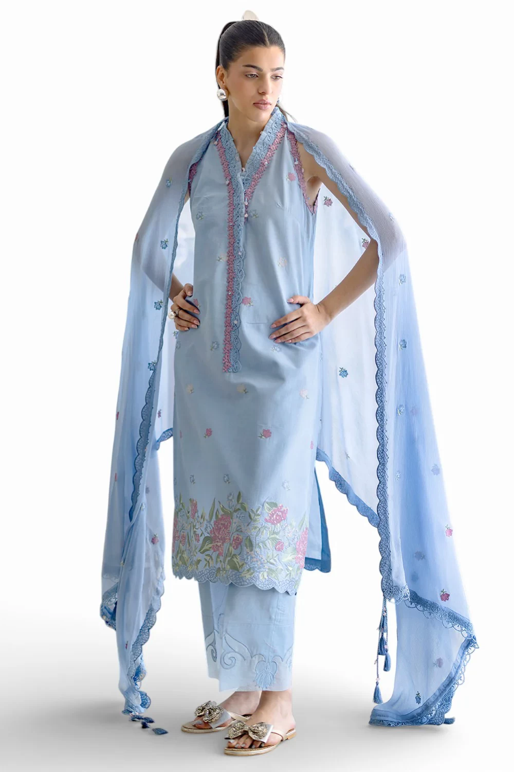 3 Piece Embroidered Lawn Suit with Chiffon Dupatta PM-62052 - W-FB-FS-26-456470