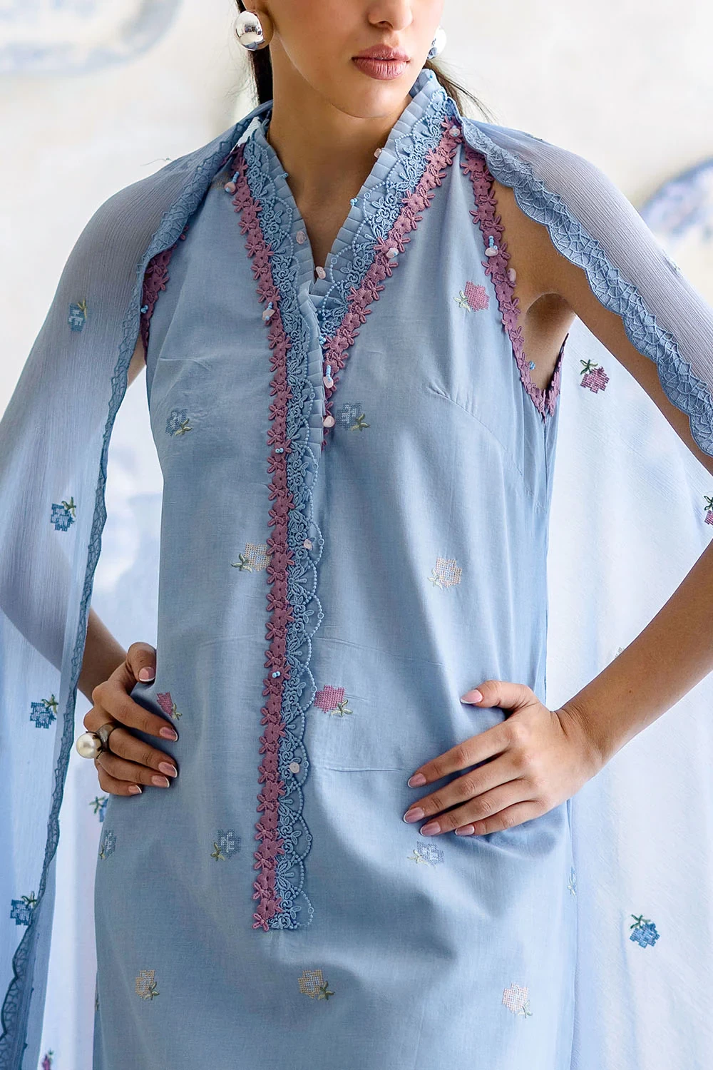 3 Piece Embroidered Lawn Suit with Chiffon Dupatta PM-62052 - W-FB-FS-26-456470