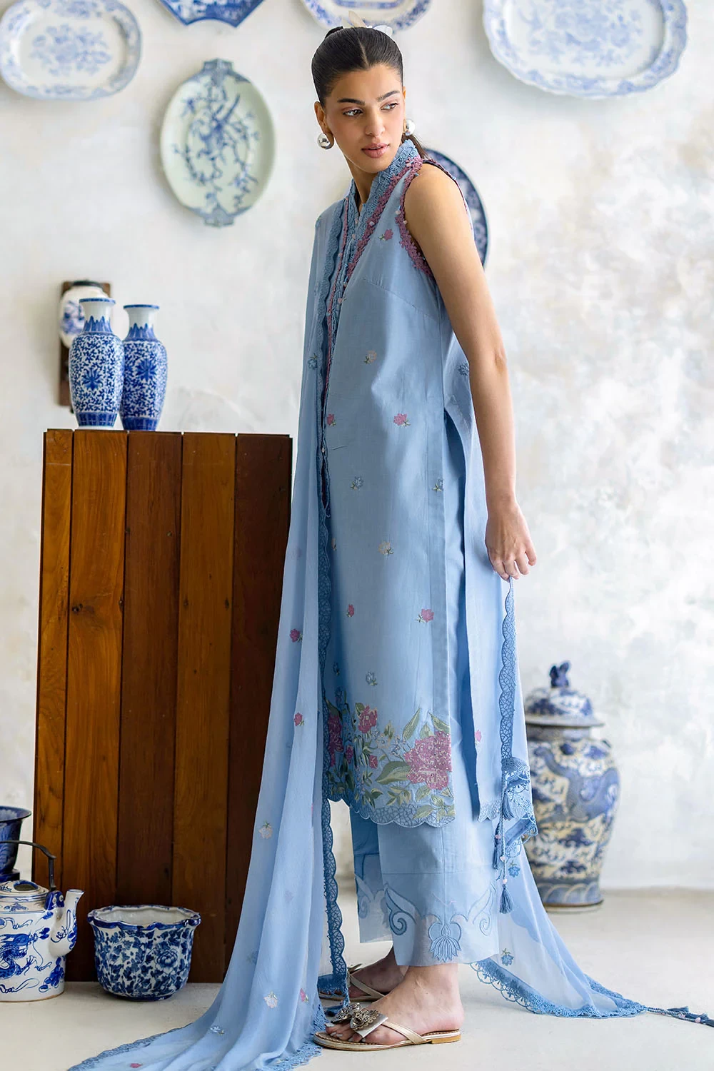 3 Piece Embroidered Lawn Suit with Chiffon Dupatta PM-62052 - W-FB-FS-26-456470