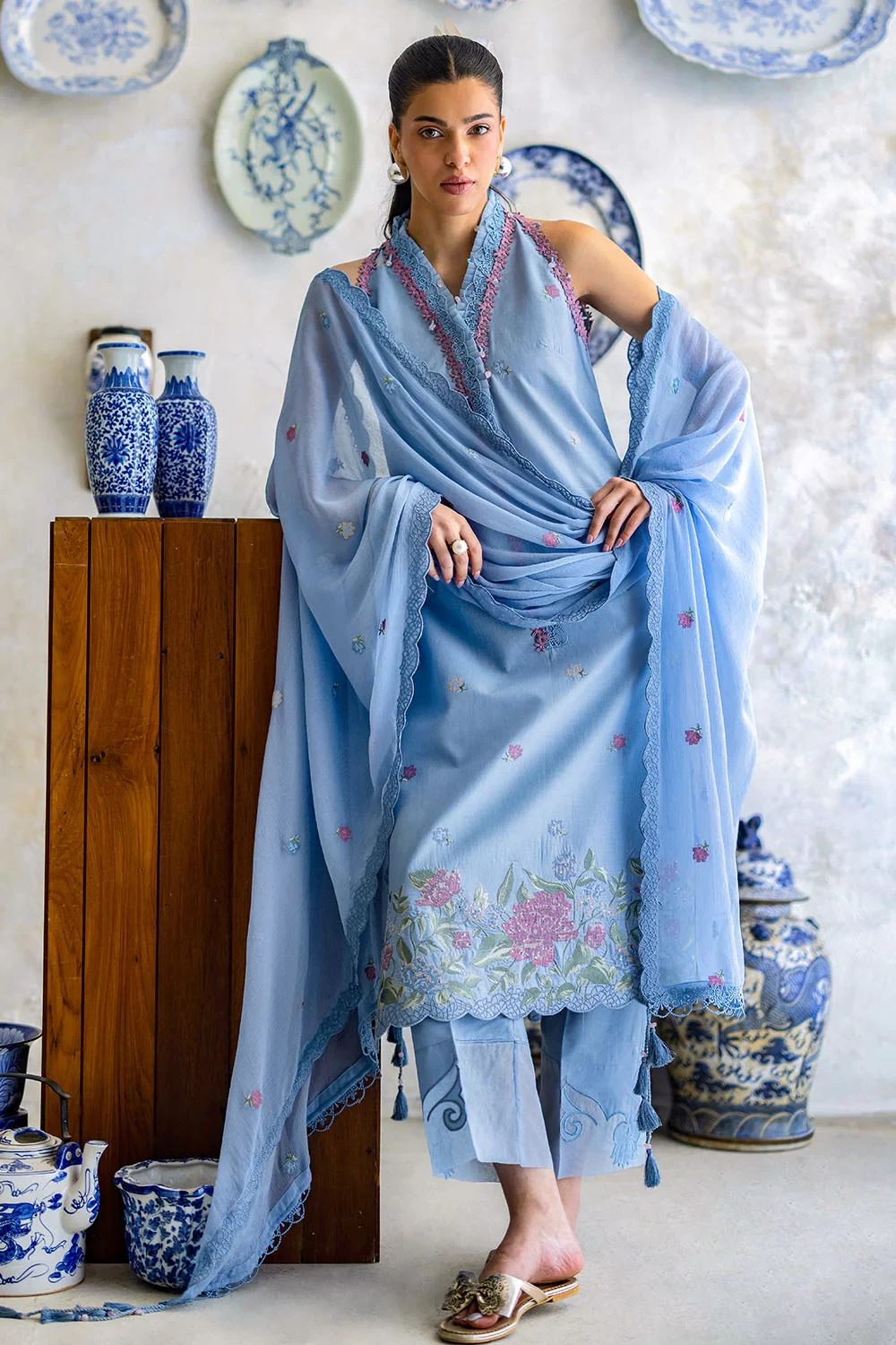 3 Piece Embroidered Lawn Suit with Chiffon Dupatta PM-62052 - W-FB-FS-26-456470