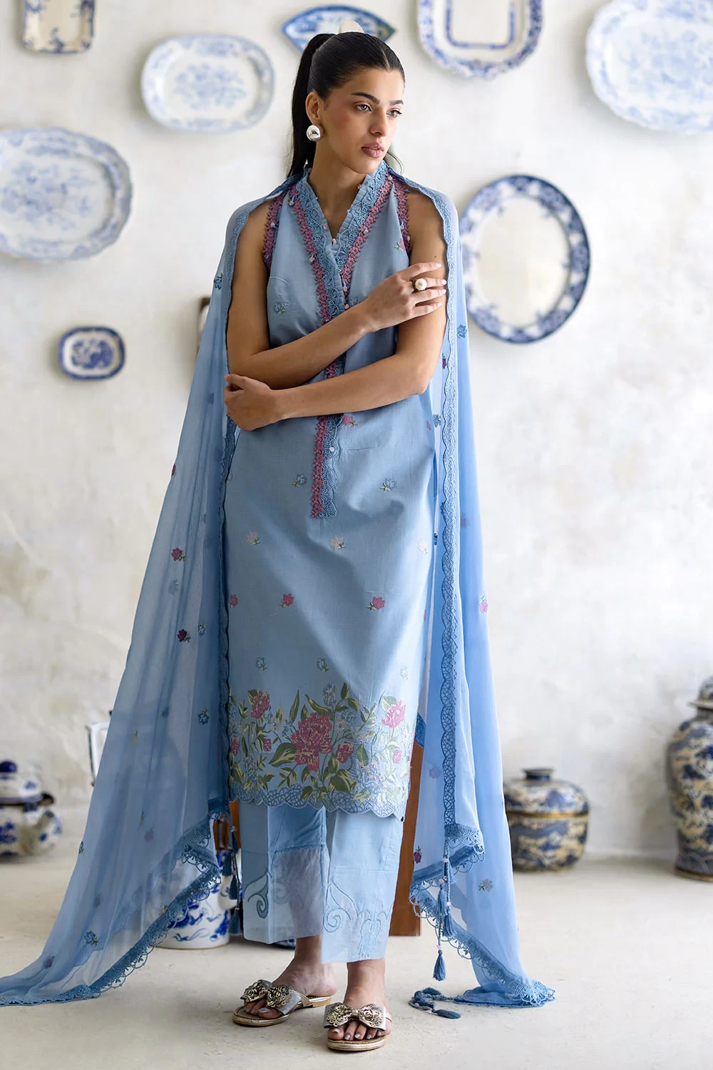3 Piece Embroidered Lawn Suit with Chiffon Dupatta PM-62052 - W-FB-FS-26-456470