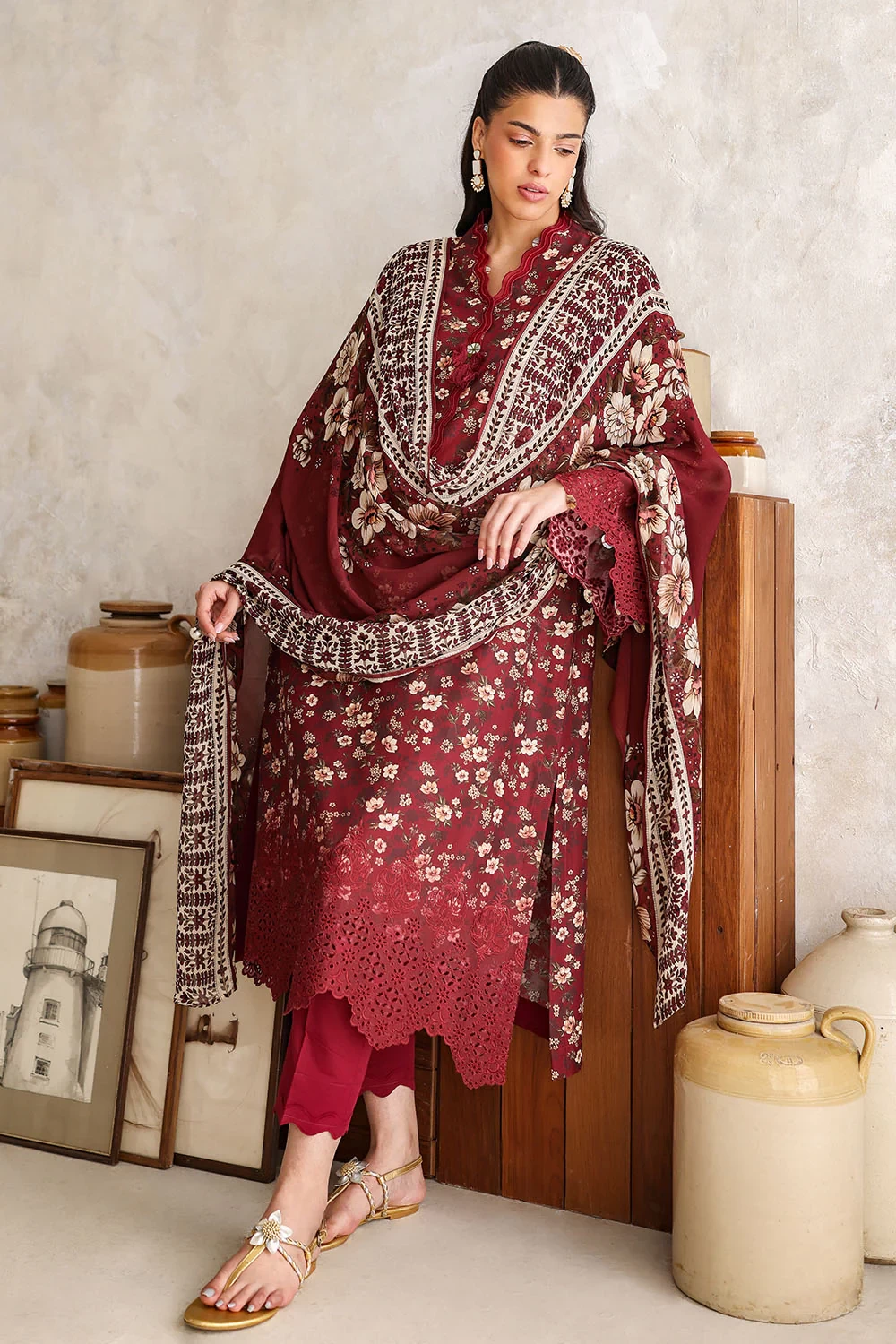 3 Piece Embroidered Printed Lawn Suit with Chiffon Dupatta BM-62023 - W-FB-FS-26